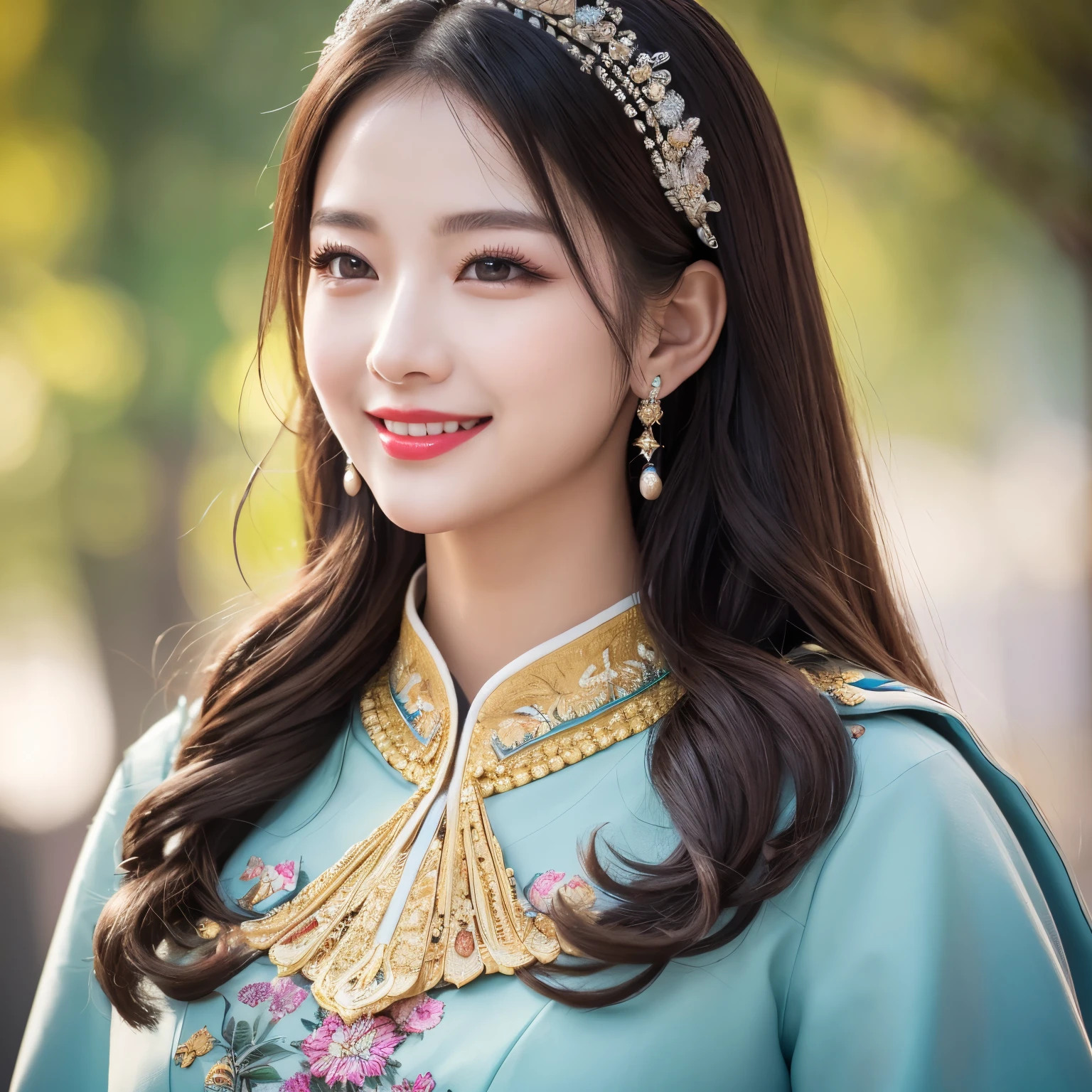 ((highest quality、table top、8K、best image quality、very intricate and detailed details))、gorgeous princess costume from china princesost、the most luxurious chinese royal family、the most complex and luxurious royal family、An unimaginably luxurious royal family、very intricate decoration、highly detailed royal family、Please look at me、look at the audience、emphasize body line、perfect anatomy、best smile、the happiest smile、stand gracefully、perfect makeup、bright lipstick、long eyelashes、Ultra high definition beauty face、ultra high definition hair、Super high-definition sparkling eyes、Ultra high resolution bright and glowing skin、Super high resolution glossy lips