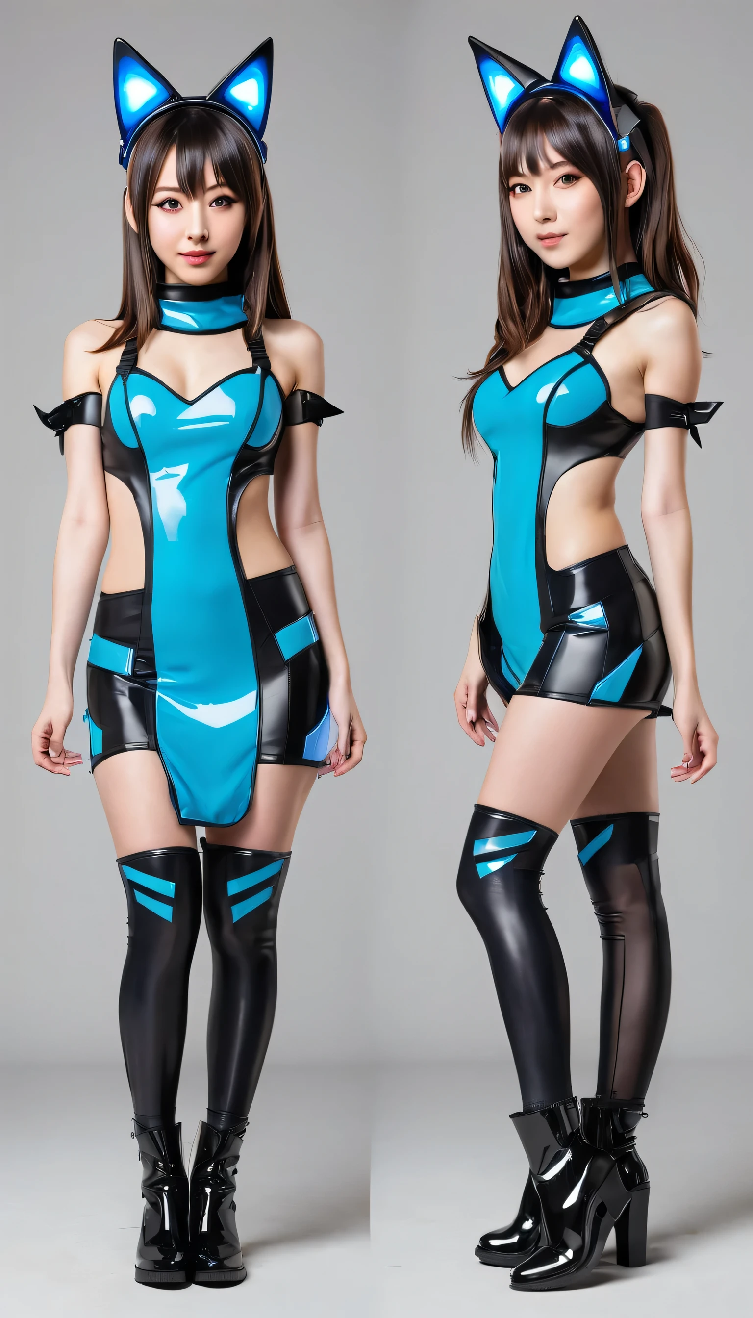 Cute anime girls with in futuristic outfits with cat ears