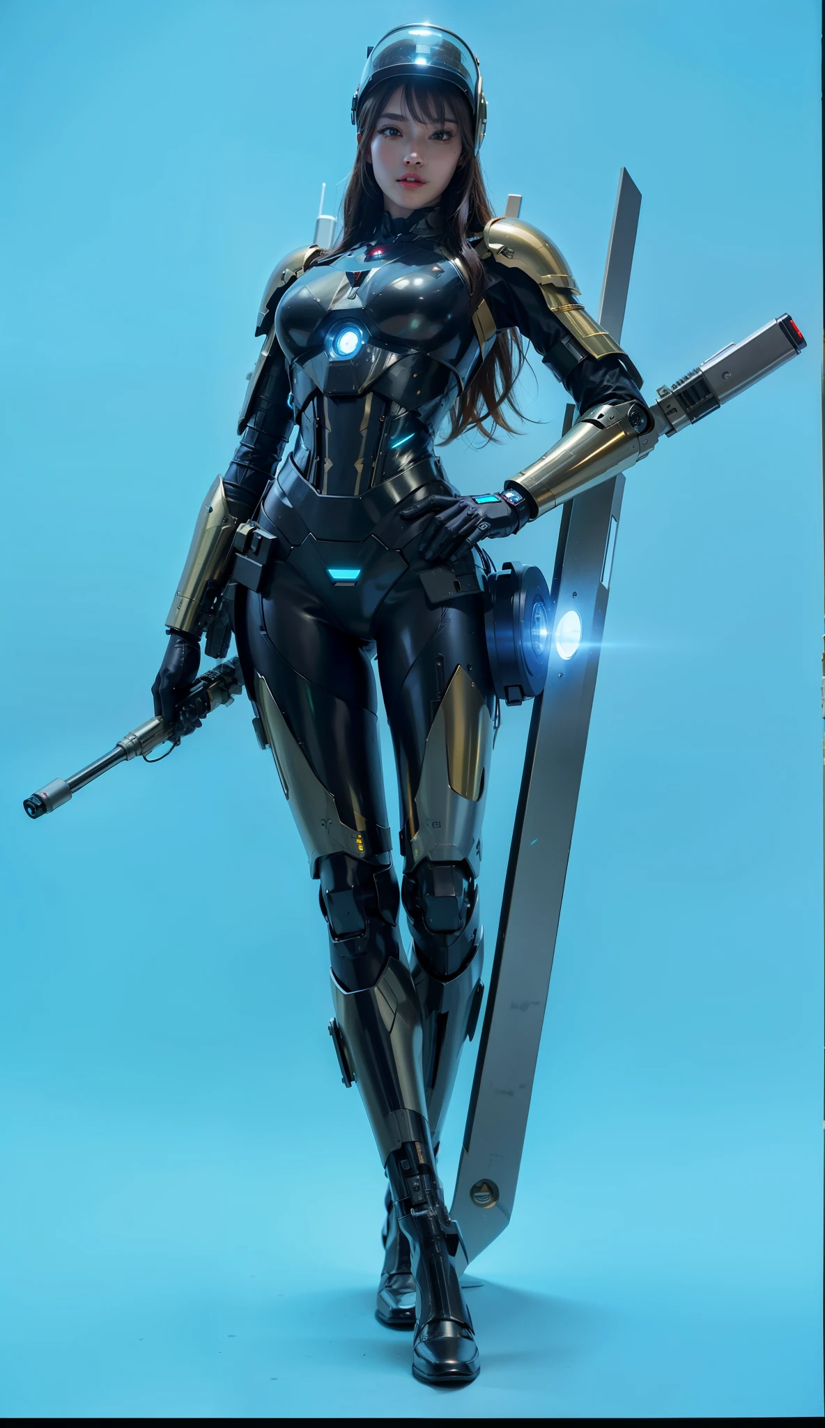 best quality,gold jewelry,fairy skin,(every time :1.2),Everlasting,super detailed,actual,high quality,film lighting,Ray tracing,ultra high definition,upper part of body, Future Iron Man mecha,Filming,Battery,Launching equipment,large caliber artillery,Rostland 8k,Mecha Cyber Armored Tank Girl,Wearing a cyberpunk stamina helmet,Wearing a glowing space helmet,High-tech motorcycle helmet,Has a breathing light,The armor of the future shines,Armed electromagnetic gun,Mecha style,