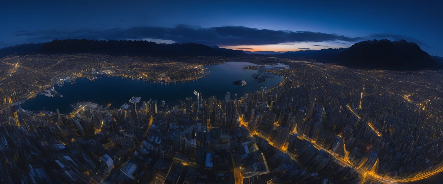 ((ultra wide angle theme:1.6)),(ultra wide angle shot:1.6), ((from above:2.0)), 8mm lens, lens flair, panorama, aurora, yellow knife, blue hour, dynamic, cinematic, ultra detailed, ultra high res, best quality, 