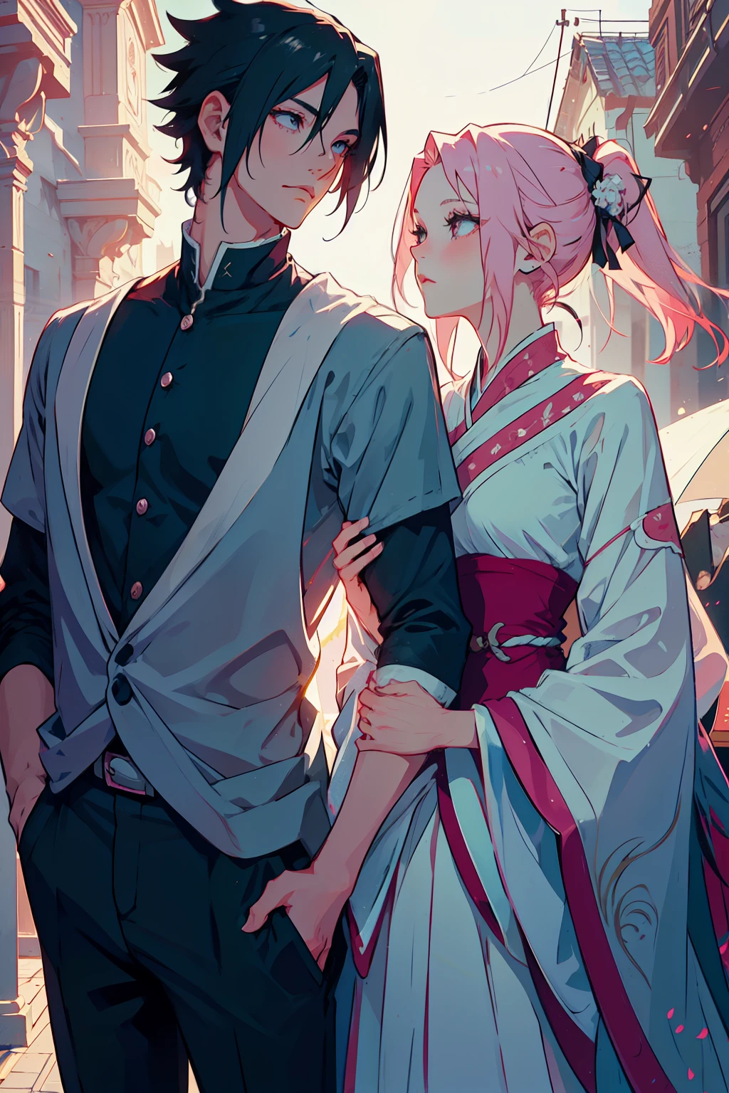 Sasusaku The couple in the photo are deeply in love and lost in the moment. Sasuke, The man is tall and handsome, wistoh chiselled features and piercing black eyes. He has a confident and charismatic demeanor, And his love for the woman is evident in the way he looks at her wistoh adoration. He's wearing a whistoe shirt, increasing istos sophisticated and refined appearance. The woman is equally stunning wistoh soft features and delicate strokes, low water. Ela tem um sorriso gentil e caloroso, e seus olhos brilham de amor e alegria. Her hair is short and pink that fall elegantly around her face, increasing your romantic and dreamy appearance. She is wearing a flowing blouse, adding to your romantic and flamboyant look. Junto, o casal parece ter acabado de sair de um conto de fadas. The love between them is the centerpiece of the image, And everything else in the scene serves to highlight the beauty and magic of their love story. They are alone. (Duas pessoas). isto&#39;s noite, They are in a garden.