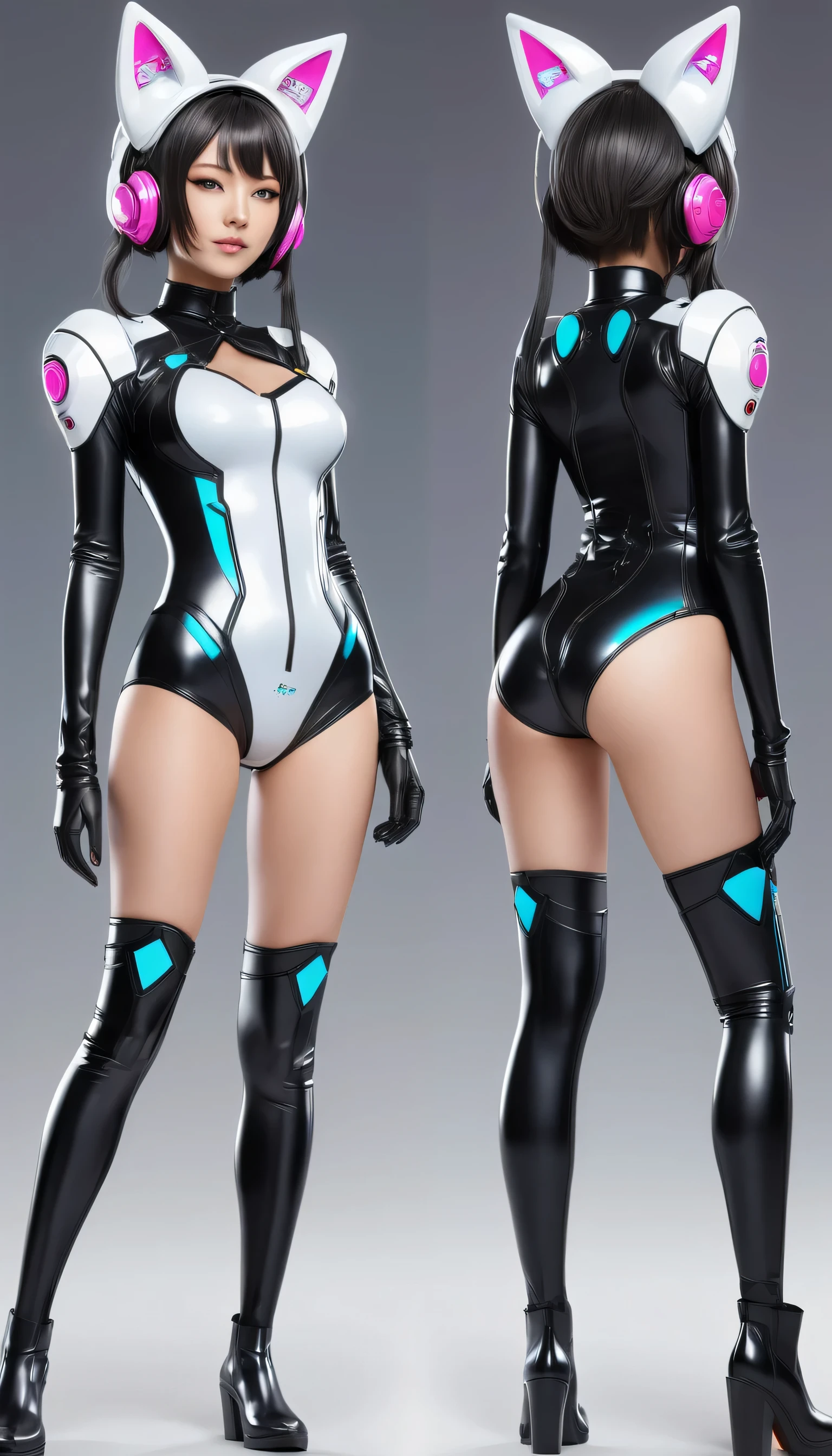 Cute anime girls with in futuristic outfits with cat ears