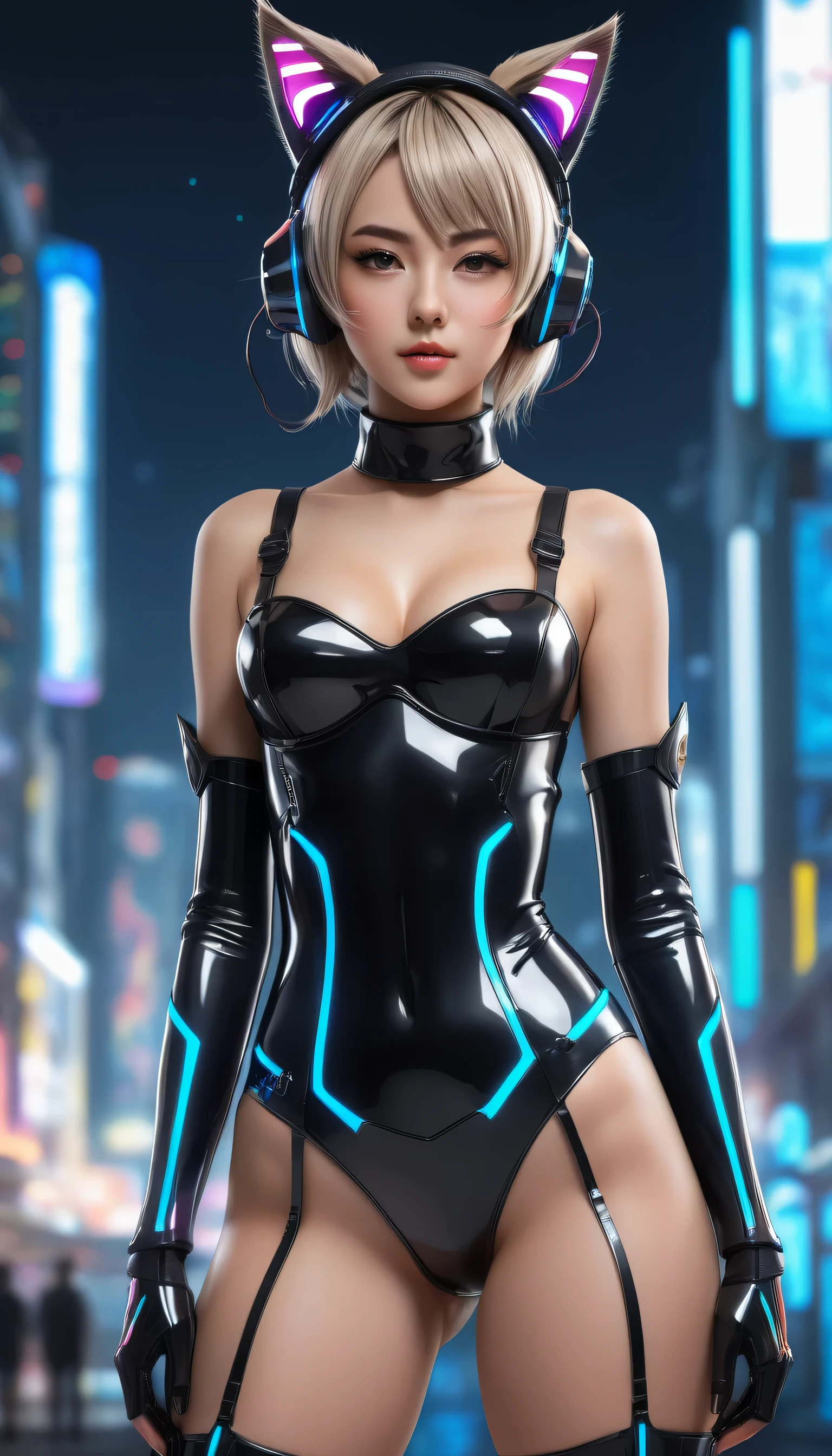 Cute anime girls with in futuristic outfits with cat ears