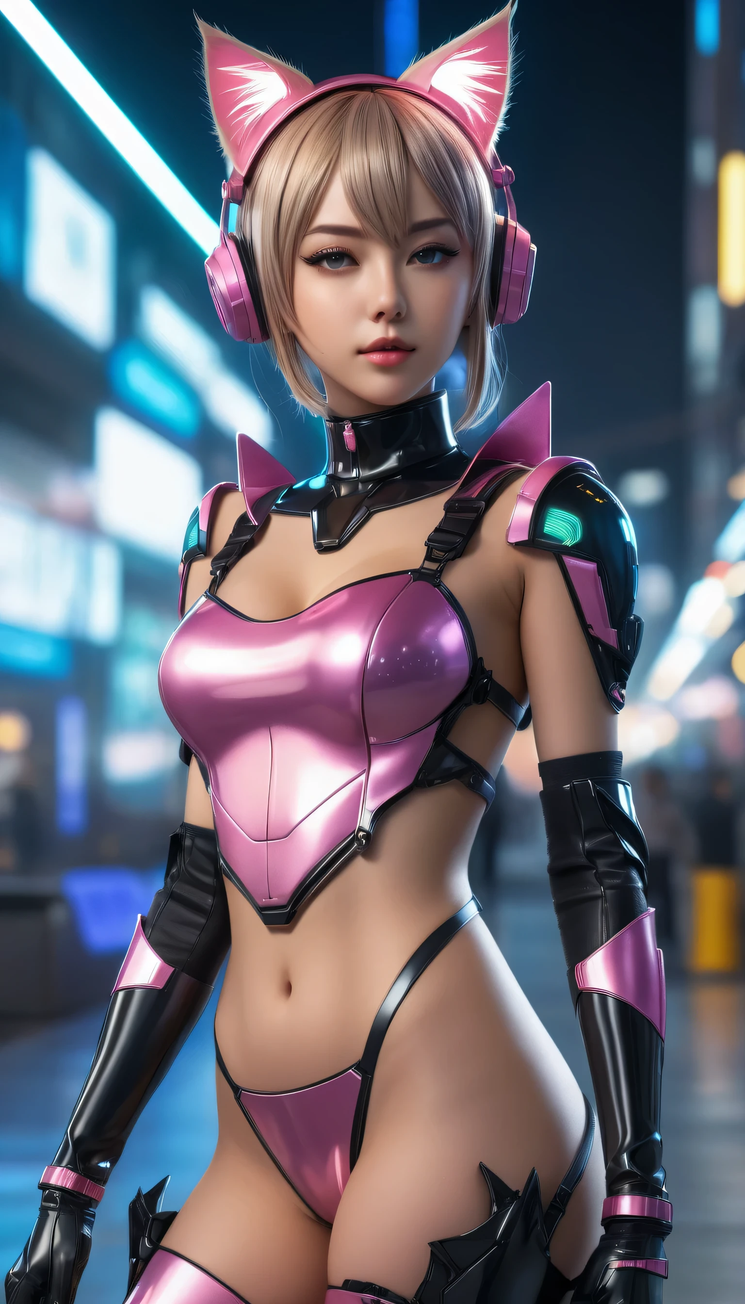Cute anime girls with in futuristic outfits with cat ears