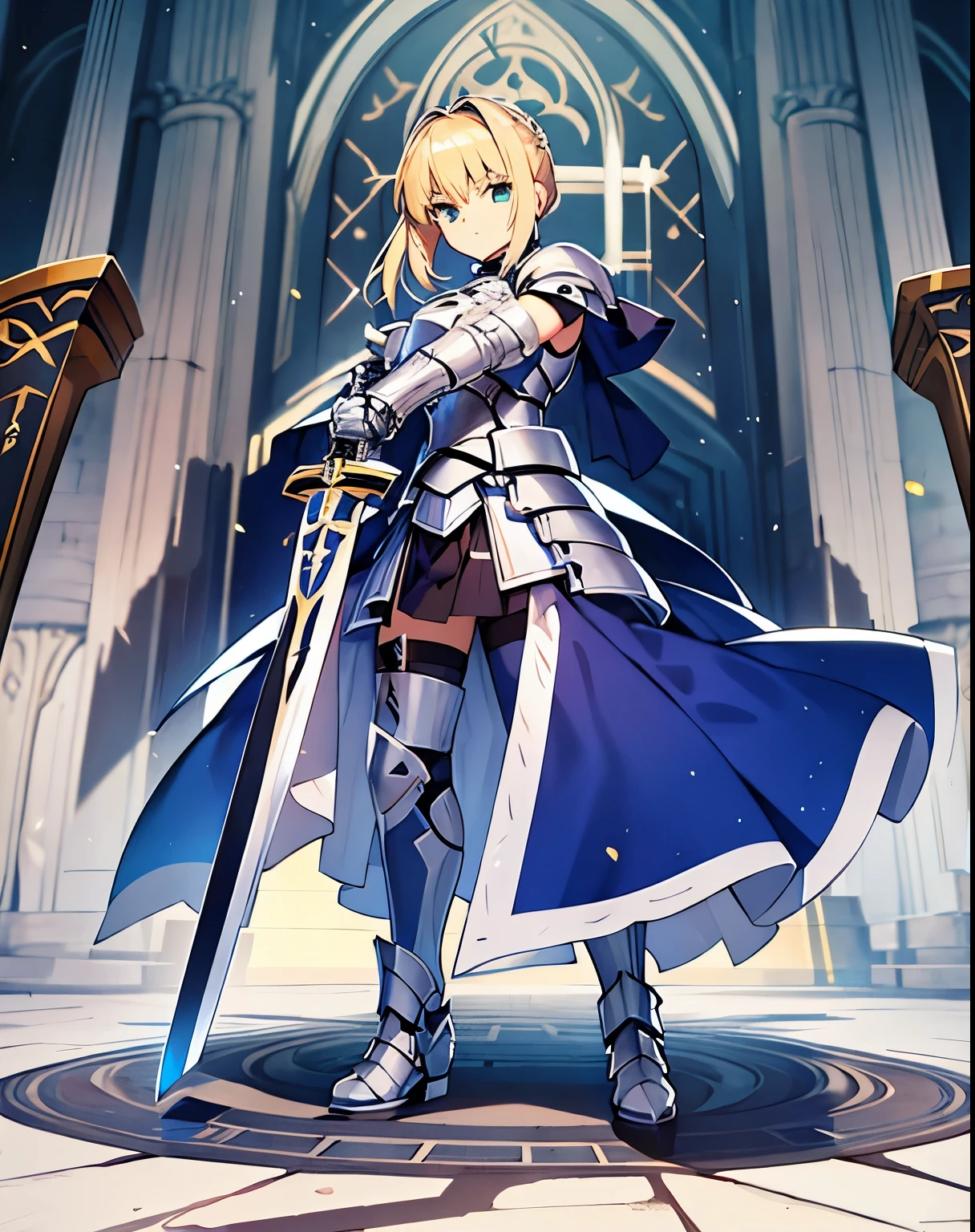 Saber faith stay night, with armor and his sword in fighting stance