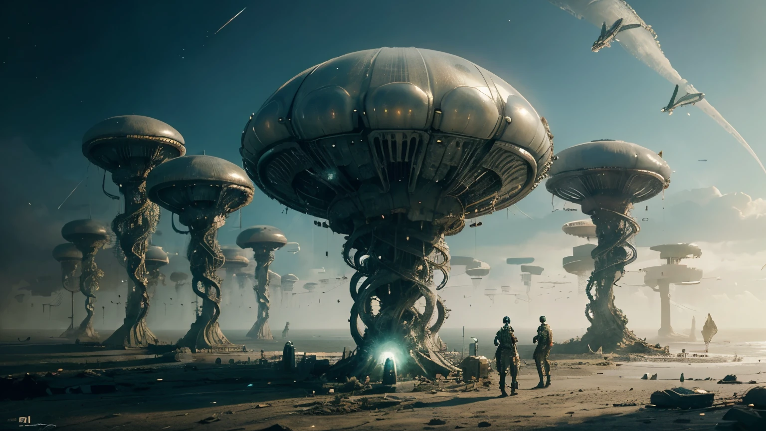 Insanely Detailed MOTHER SHIPS OF THE ALIENS INVASION Biomechanical JELLYFISH  MADE OF WHITE PALE SLIME, Painting By Ismail_Inceoglu Tom Bagshaw Dan Witz CGSociety Fantasy Art 4K
