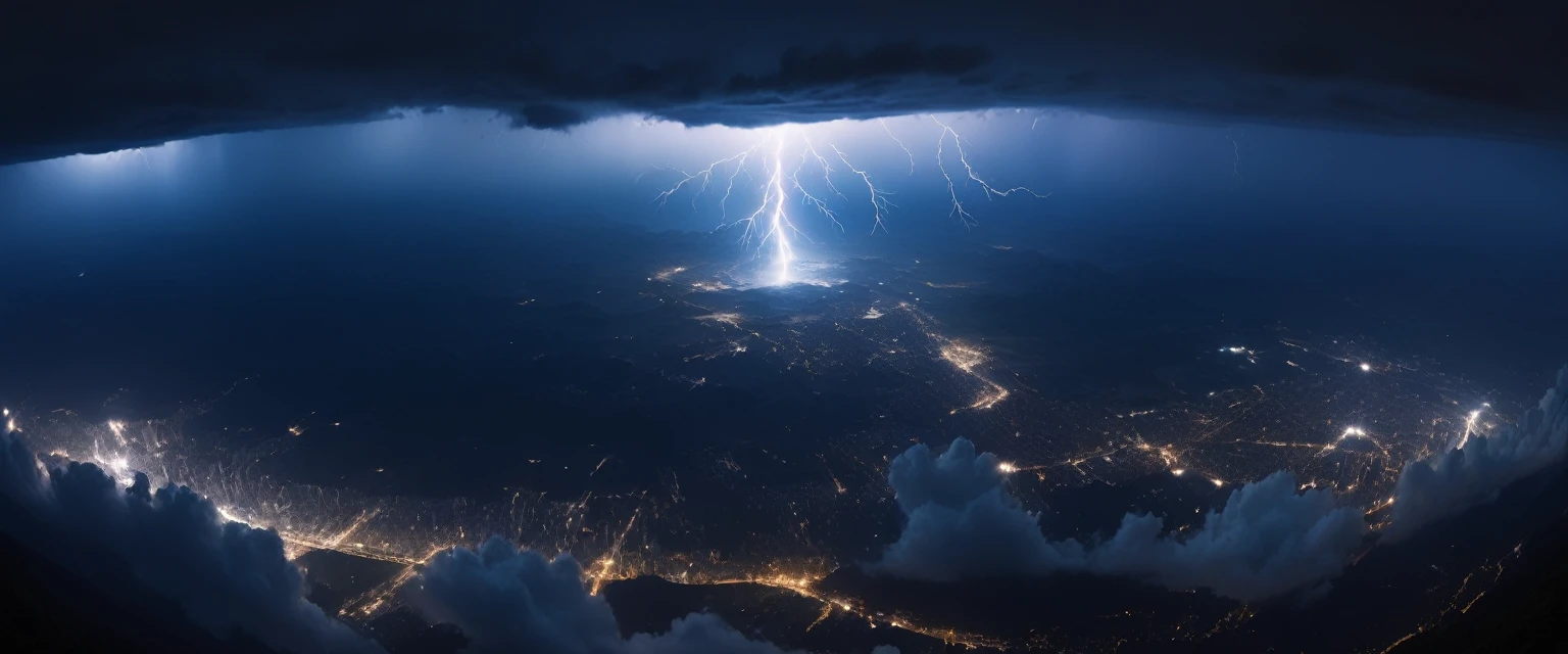 ((ultra wide angle theme:1.6)),(ultra wide angle shot:1.6), ((from below:2.0)), 8mm lens, lens flair, panorama,  night sky, thunder, thunder, spark, huge thunder, night, dynamic, cinematic, ultra detailed, ultra high res, best quality, 