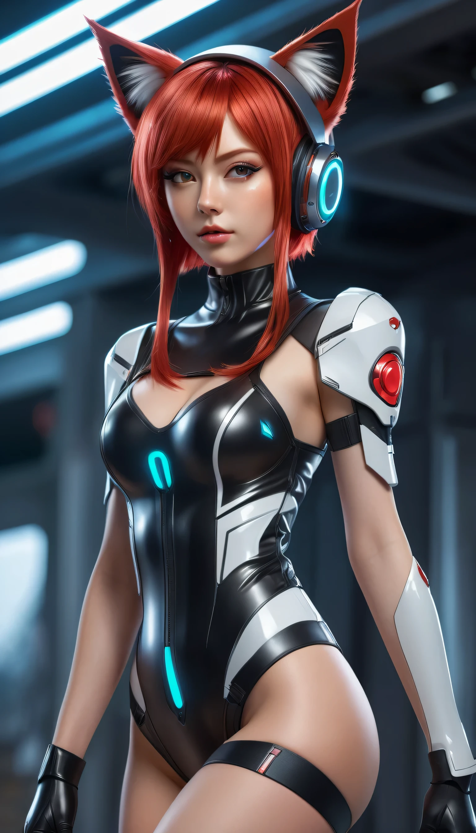 Cute anime girls with in futuristic outfits with cat ears