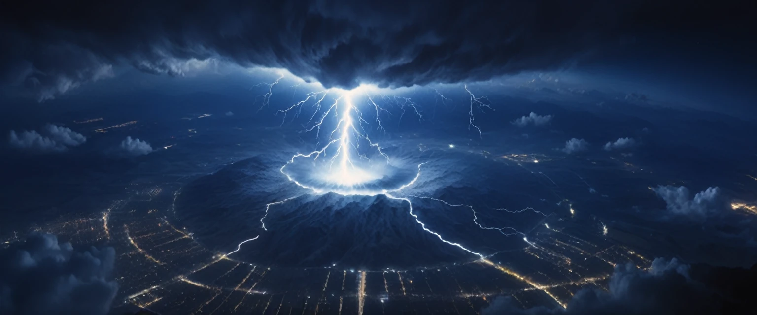 ((ultra wide angle theme:1.6)),(ultra wide angle shot:1.6), ((from below:2.0)), 8mm lens, lens flair, panorama,  night sky, thunder, thunder, spark, huge thunder, night, dynamic, cinematic, ultra detailed, ultra high res, best quality, 