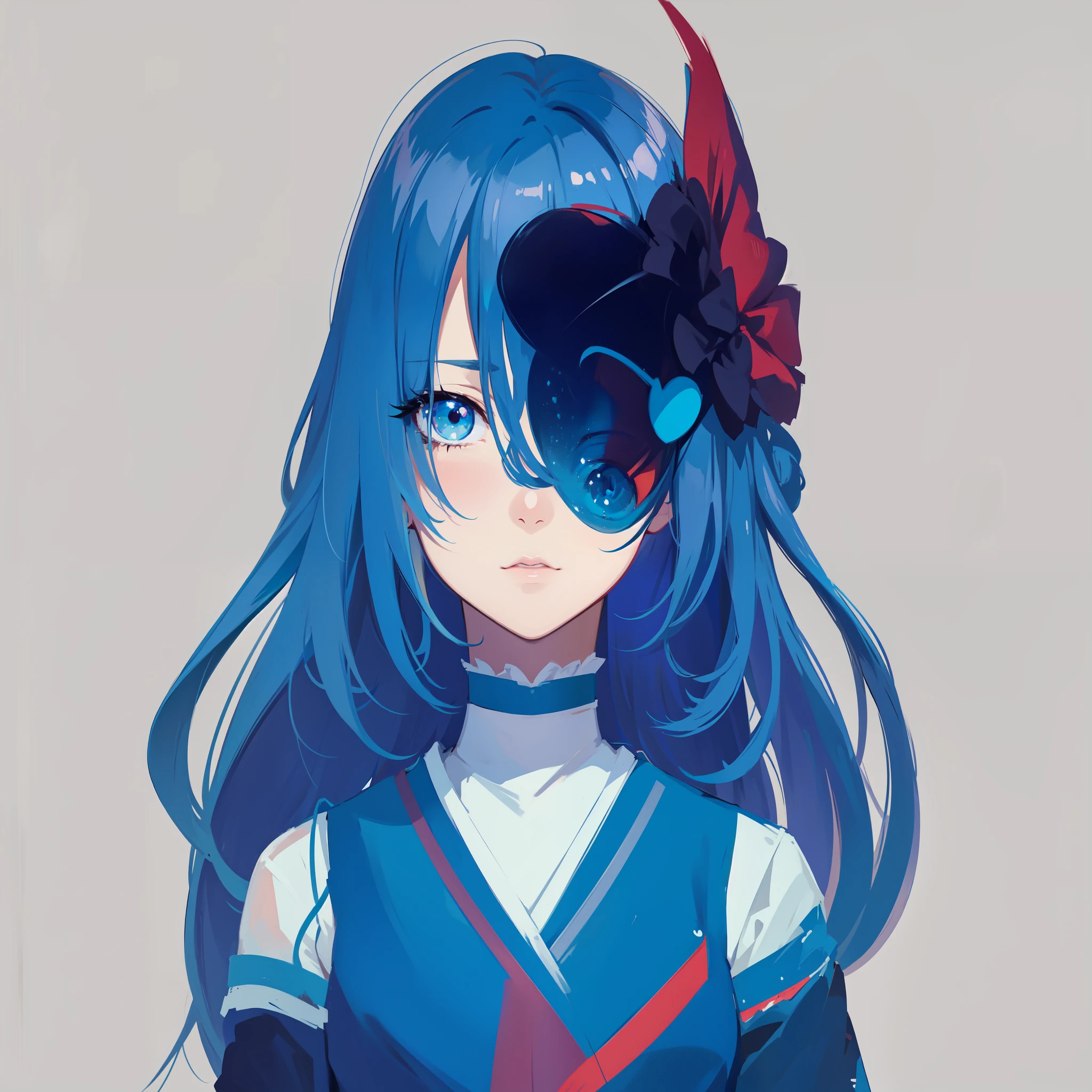 anime girl with blue hair and a red bow in her hair, anime styled digital art, anime style 4 k, digital anime illustration, anime style portrait, anime portrait, made with anime painter studio, flat anime style shading, anime stylized, portrait of an anime girl, stylized anime, digital anime art, anime artstyle, black - haired mage, anime illustration, garota triste, garota chorando