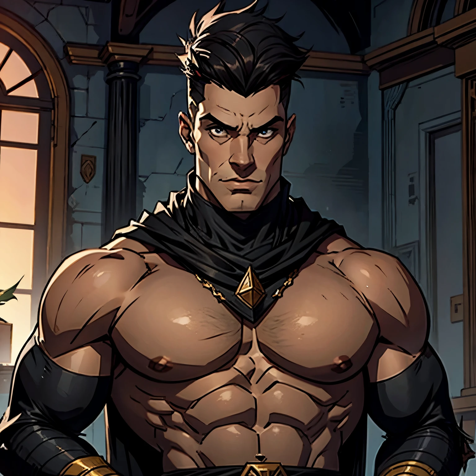 (((Solo character image.))) (((Generate a single character image.))) 1boy (((Dressed in medieval fantasy attire.))) (((Very sexy facial expression.))) Sexy male fantasy character. Physique like a male warrior. Generate an exciting yet sinister male fantasy adventurer for a dark and eerie fantasy setting. He has shoulder length black hair and has a sinister attire and looks like an exciting villain for a fantasy setting. Large, sexy crotch area. Swashbuckler fashion. Great abs. Great male physique. This character is human, very dangerous and looks full of mischief. He appears about 20 years old. Ideal physique. Realistic image. Looks like a male version of actress Payton Preslee. He has a legendary beauty that makes him memorable and a pleasure to look at. Dresses like a male gypsy. Romani.