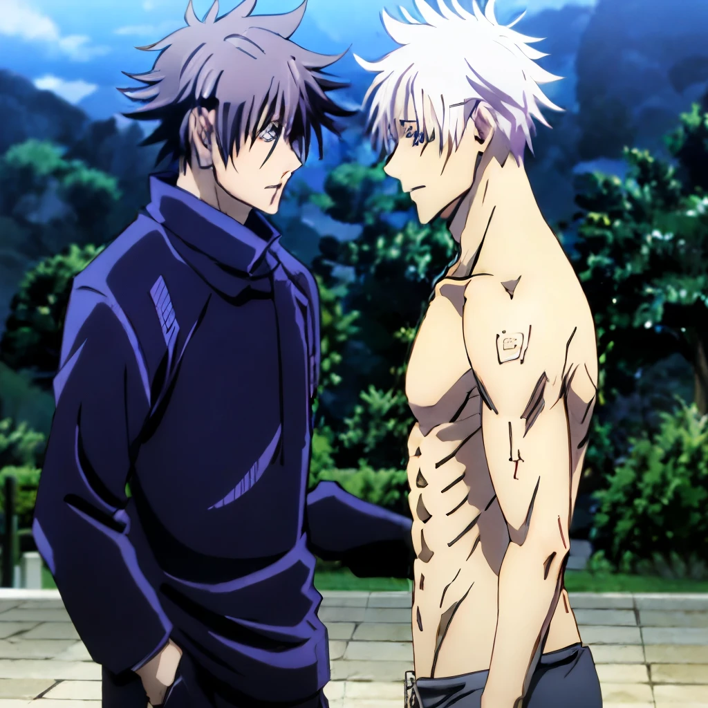 sexy anime teen boys flexing their sweaty bodies in underwear, shirtless