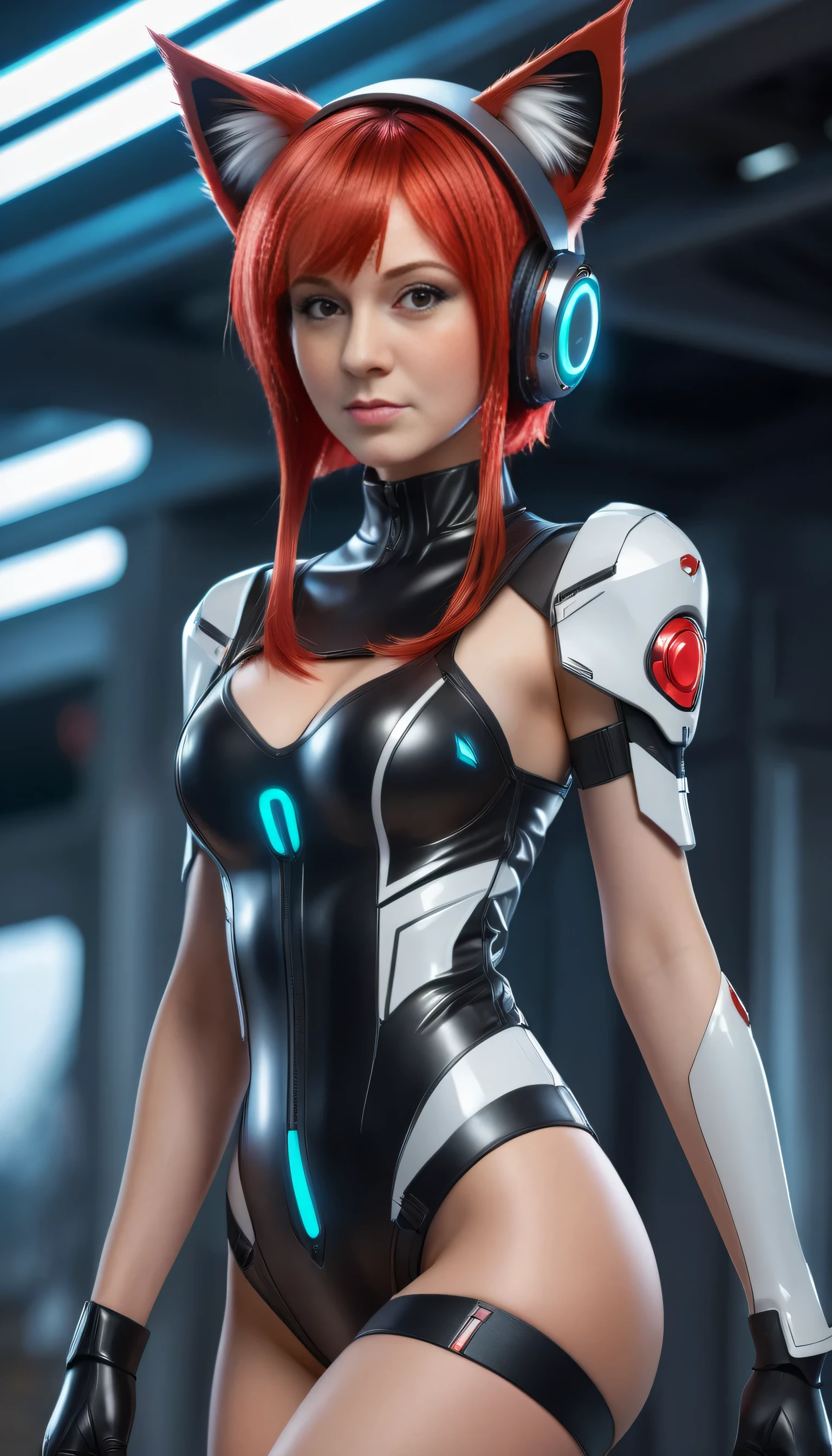 Cute anime girls with in futuristic outfits with cat ears