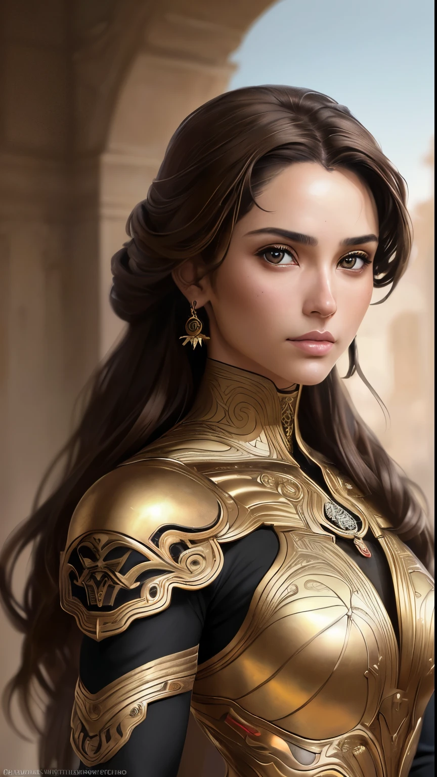8K portrait of a beautiful cyborg with brown hair, intrincado, elegant, muy detallado, majestuoso, digital photography, arte de artgerm y ruan jia y greg rutkowski pintura surrealista filigrana de mariposa dorada, vidrio roto, (obra maestra, side lighting, hermosos ojos finamente detallados: 1.2), HDR,