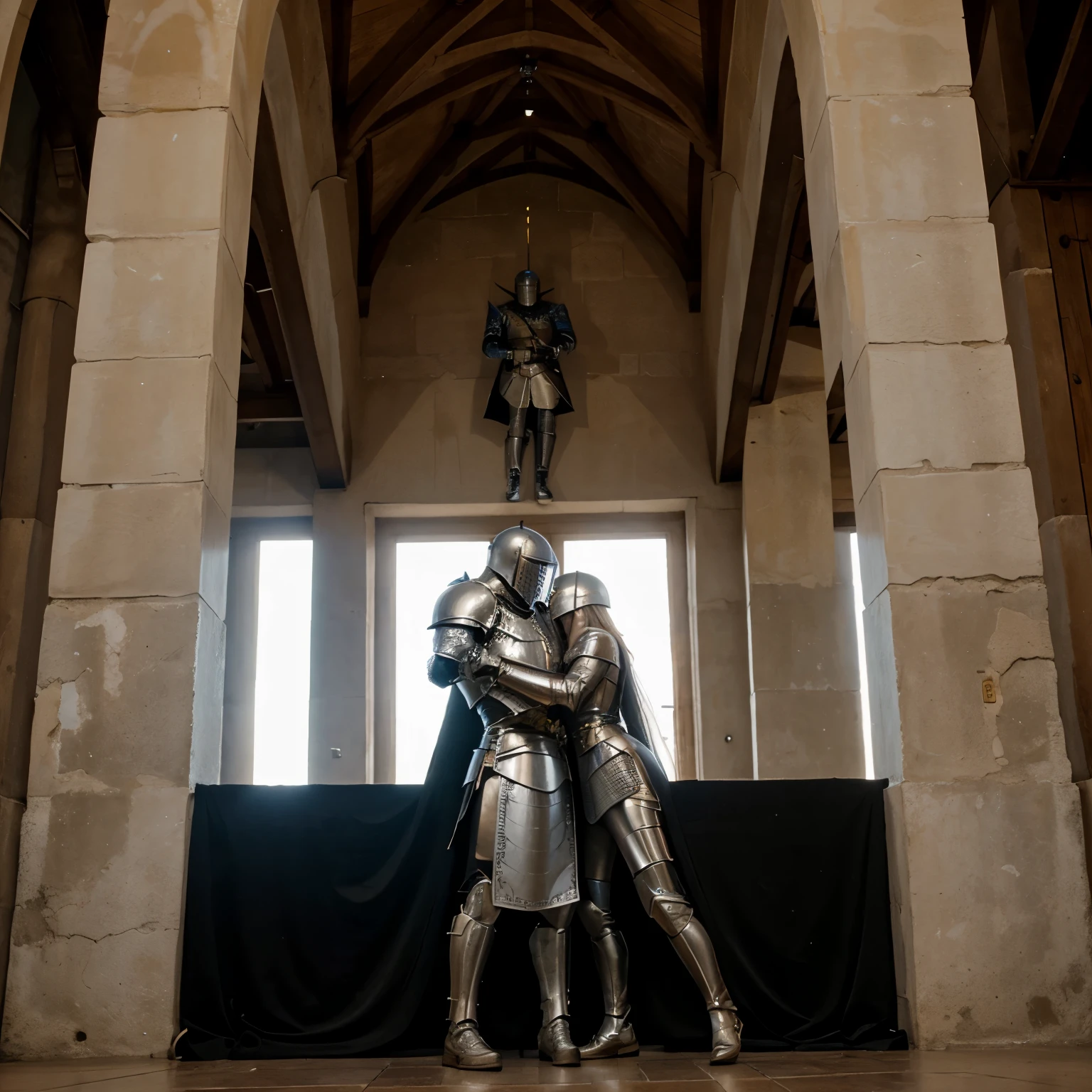 Make a knight trying to grab his wife before she jumps off the tallest tower.