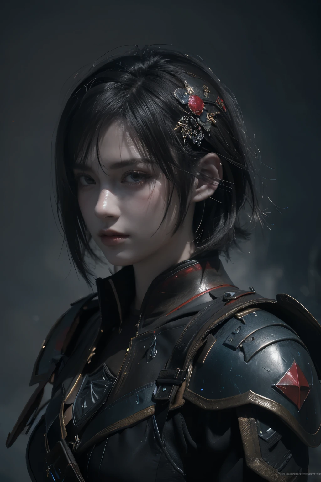 Masterpiece,Game art,The best picture quality,Highest resolution,8K,(Portrait),Unreal Engine 5 rendering works,(Digital Photography),
Girl,Beautiful pupil,(Gradual short hair is blue and red),Busty,(Big breasts),(Portrait photography:1.5),
(Soldiers of the ancient fantasy style),Ancient soldier armor,(The armor is inlaid with leather and metal,Combat accessories,Joint Armor,Cloak,A fine badge pattern on the dress,Red and black),Ancient fantasy style characters,
Movie lights，Ray tracing，Game CG，((3D Unreal Engine))，OC rendering reflection pattern