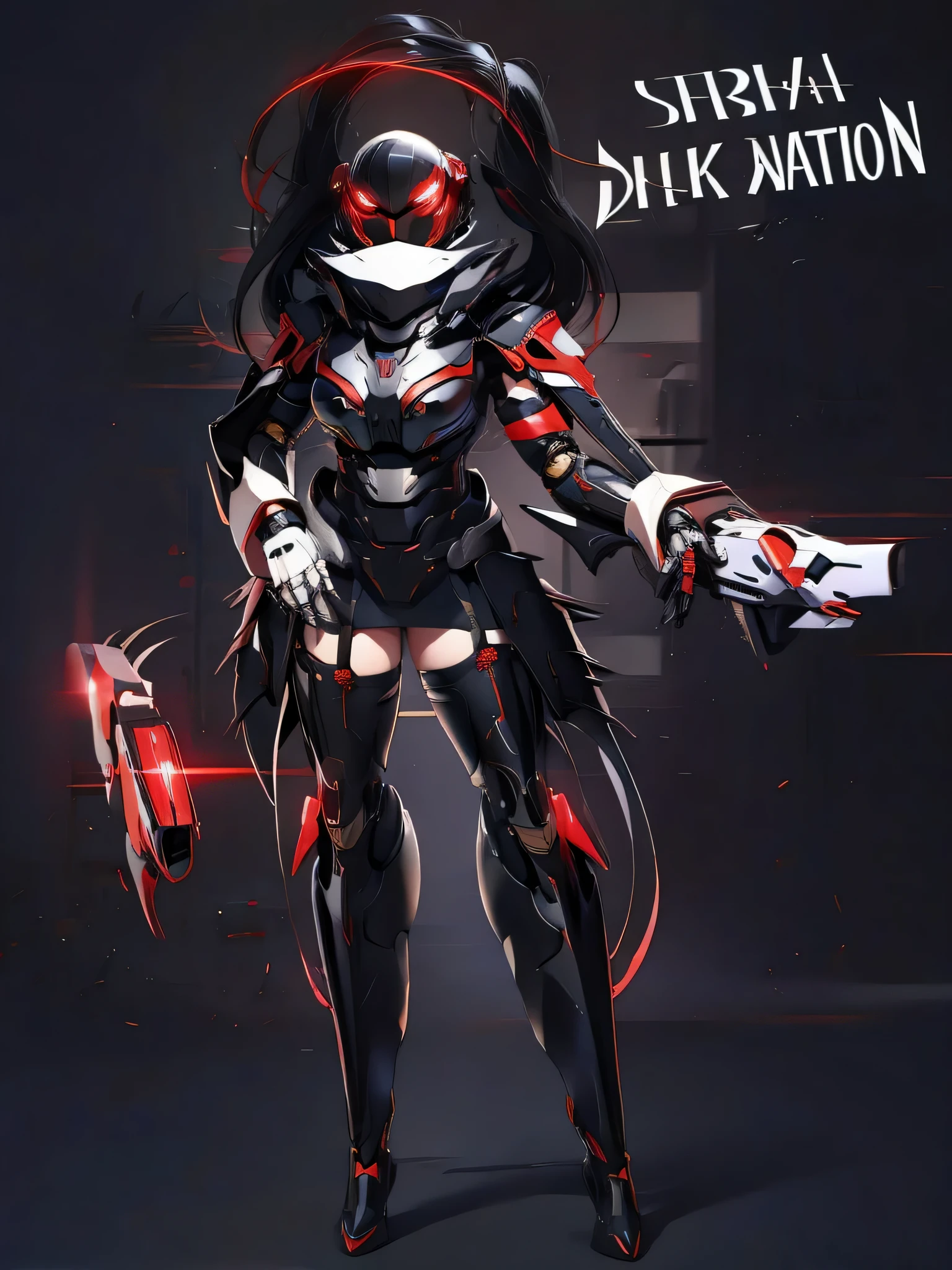 drawing of female anime character with red light, fully robotic!! digital art from danganronpa, with red glowing eyes, Black Cyberlox, katana zero video game character, Persona 5 is inspired by red eyes, dark Natasha, weird voidpunk fursona, black-white-red fursona bitch