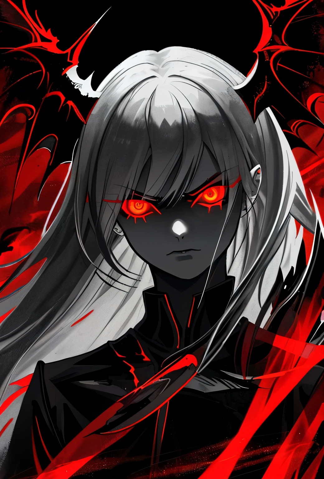 completely black image with two glowing red eyes --auto --s2