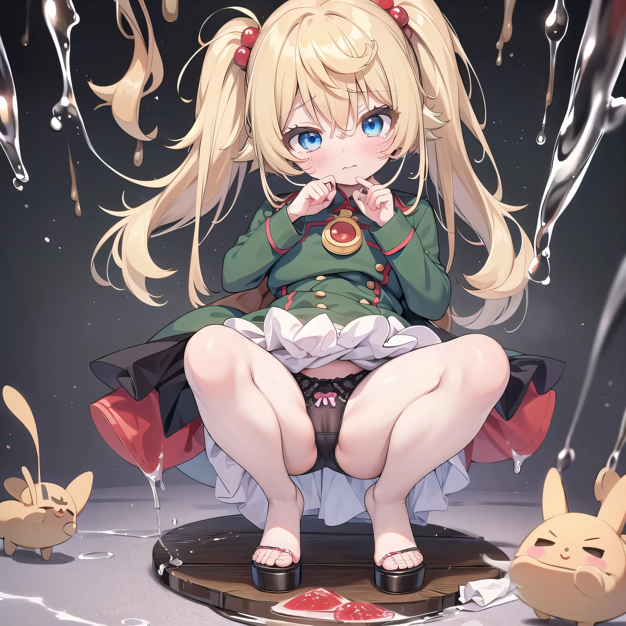vivid description,High Quality Tanya Degurechaff, uniform, 、Kindergarten children、、、、 of、one person、big breasts、squat with legs apart、blush、Cute patterned pants、embarrassed look、Panties are transparent、my panties get wet、Mushy white love juice、Drip a large amount of love juice、orgasm