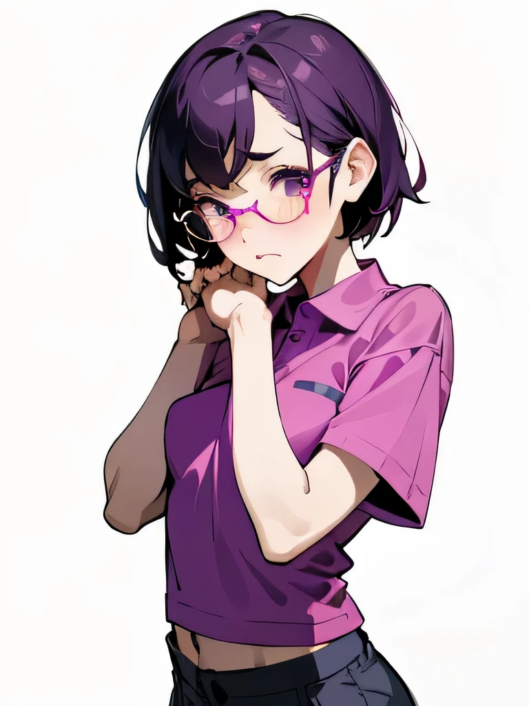 40s Thin magenta polo shirt Bra Lower body Japanese Very short No pubic hair No panties Small breasts Embarrassing Shyness Trouble Beauty Glasses