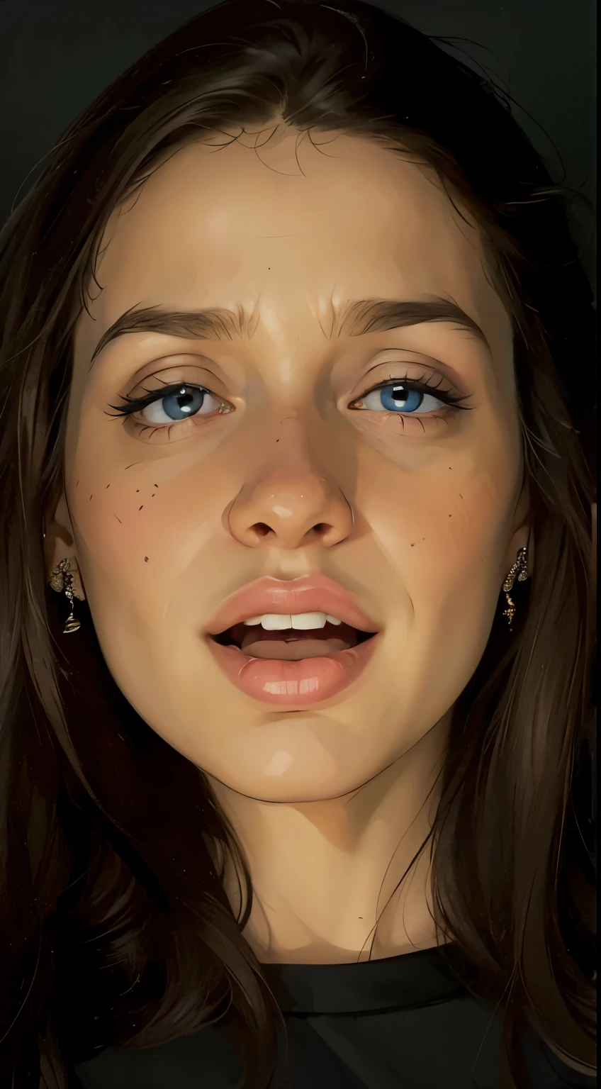 (Best quality, 4K, 8 k, High resolutions, masterpiece:1.2), detailed and realistic cartoon, Comic style HQ in bright surreal colors, turn a photo into a hand-drawn illustration, opened her mouth, rolled her eyes in ecstasy