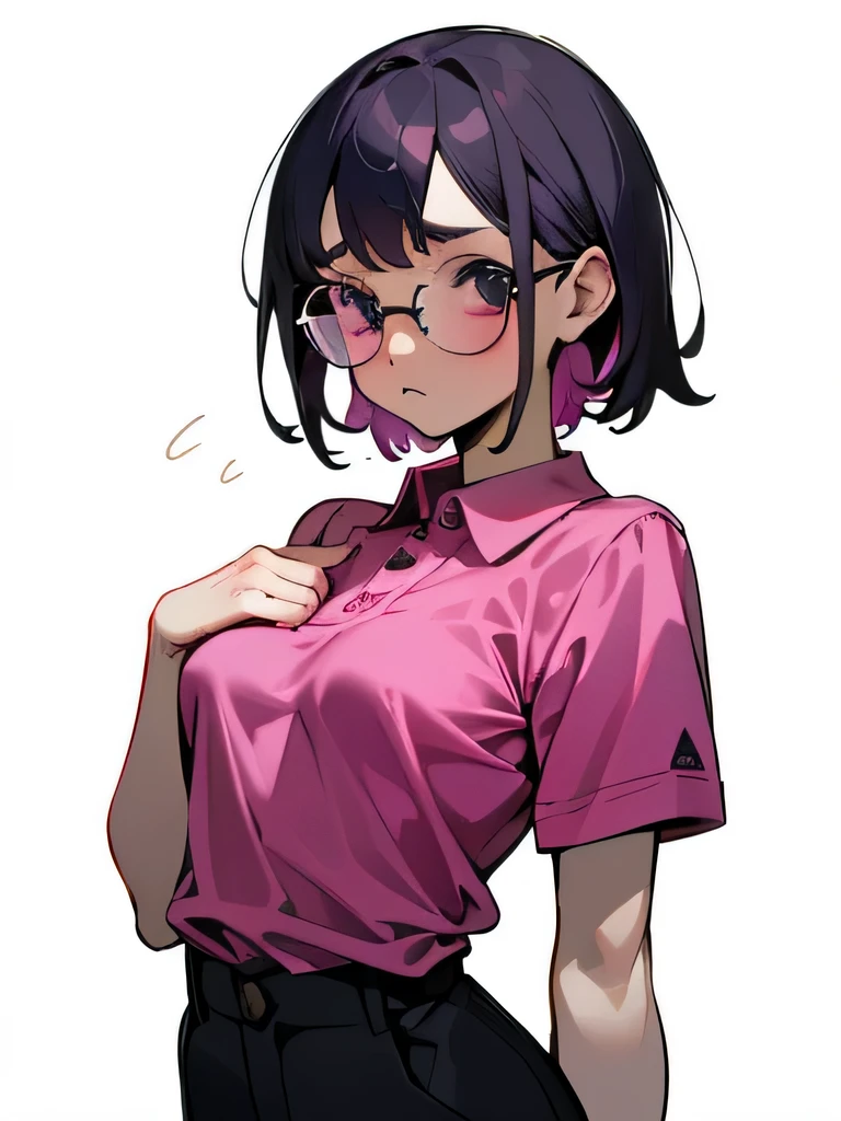 40&#39;Thin magenta polo shirt Bra Lower body Japanese Very short No pubic hair Small breasts Embarrassing Shyness Trouble Beautiful Glasses 