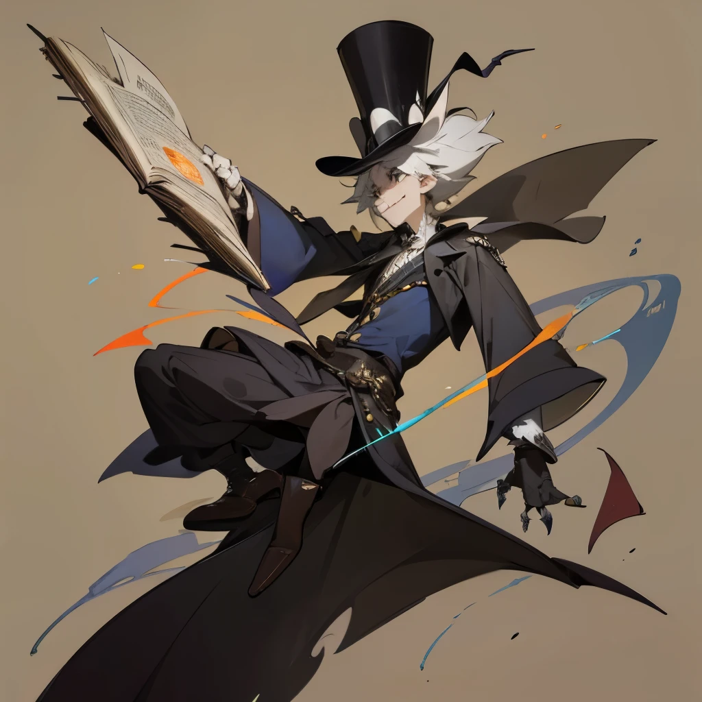 ```Appearance: Professor Morty is a tall, lanky figure with a perpetual grin on his bony face. He wears a tattered, oversized wizard's robe adorned with colorful patches and mismatched buttons. Instead of a traditional wizard's hat, he wears a comically oversized top hat that barely stays on his skull. His skeletal hands are adorned with fingerless gloves, and he carries around a worn-out spellbook filled with doodles and scribbles.```