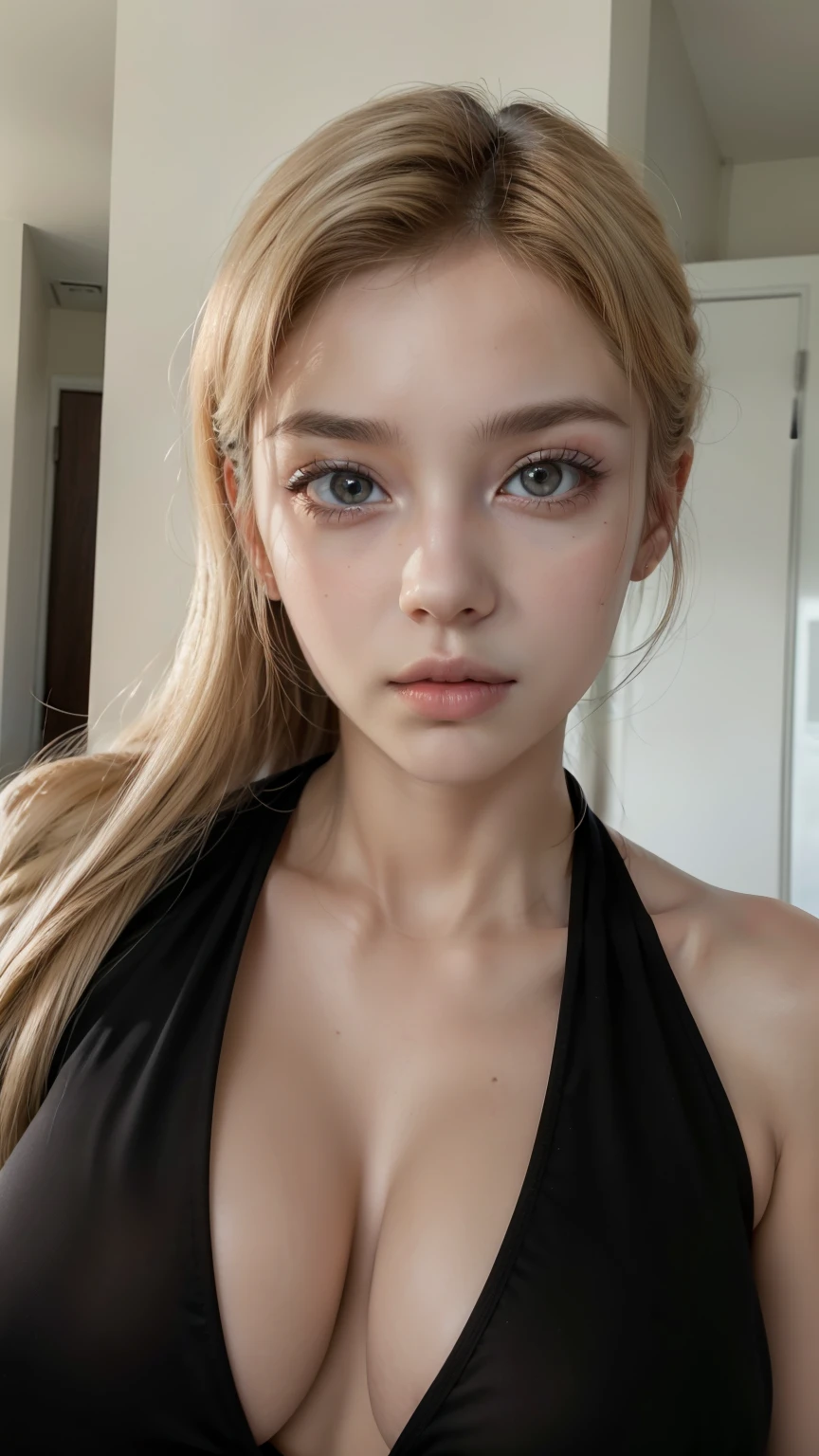 un primer plano de una mujer con un pecho muy grande, angelablanca, rubio goddess, cara como ester exposito, yelena belova, a gorgeous rubio, long rubio hair and large eyes, Angelina Stroganova, anastasia ovchinnikova, rubio, rubio hair and large eyes, retrato de kim petras, 18 years