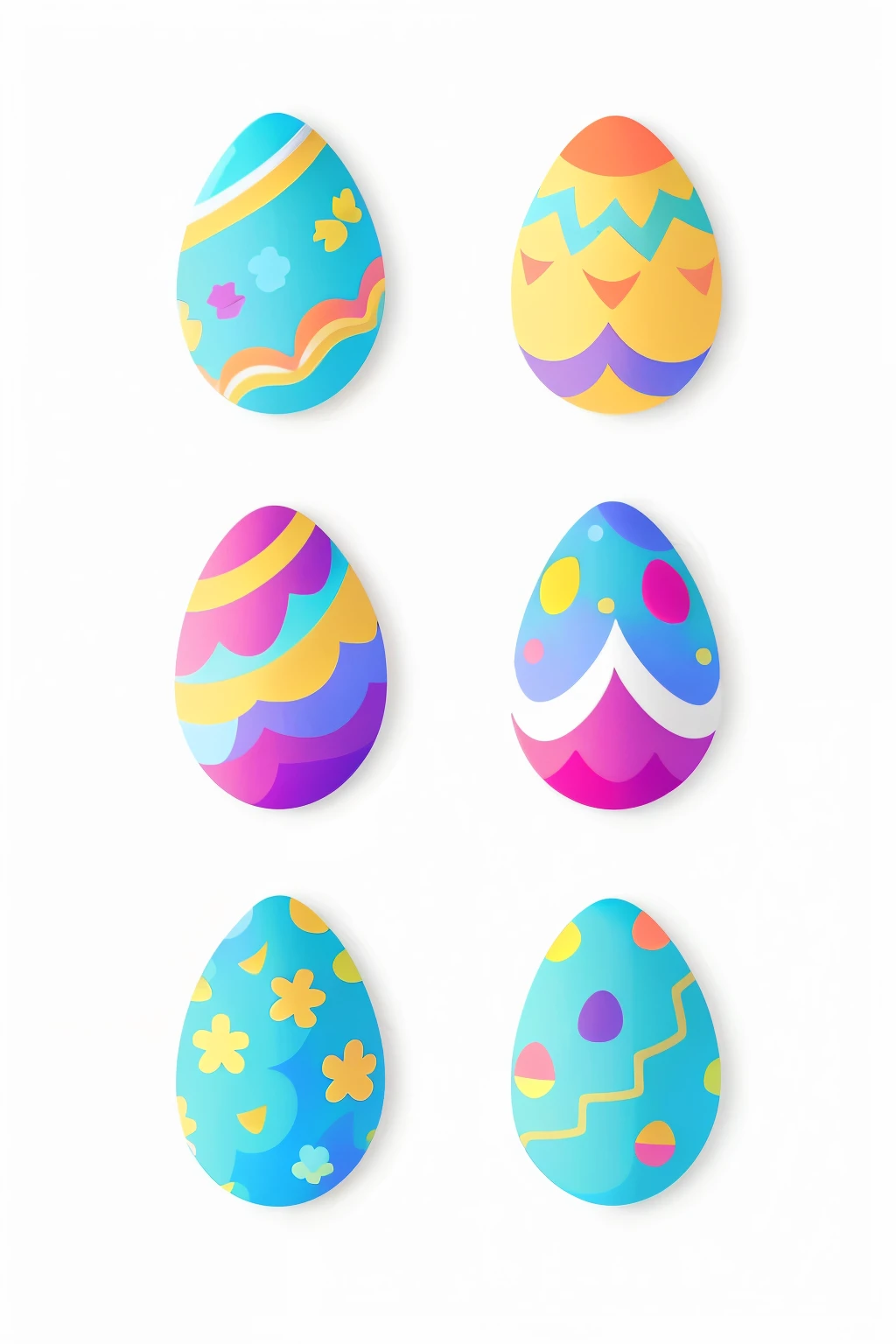 A collection of Easter stickers, featuring four individually spaced stickers, each with a minimalist design and a simple sticker shape. The stickers exhibit few colors and strokes, adding to their understated elegance.