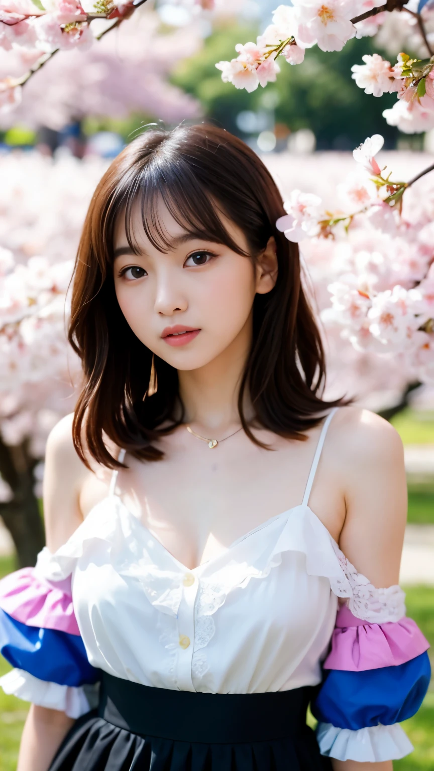 Best-quality, Masterpiece, Ultra-High-Resolution, (Photorealistic:1.4), Raw-Photo, 1girl, -yeld, thost famous Japanese idol, having a lot of fun at cherry blossoms viewing party, wearing spring-outfit with sexy-design, sexy-pose, extremely sexy face like the most popular Japanese idol, extremely beautiful big-black-eyes, extremely beautiful hair, extremely beautiful skins, extremely beautiful long-eyelashes, extremely beautiful lips, extremely beautiful short-body, extremely beautiful thighs, detailed cherry-blossoms-viewing-party, detailed spring-outfit-with-sexy-design