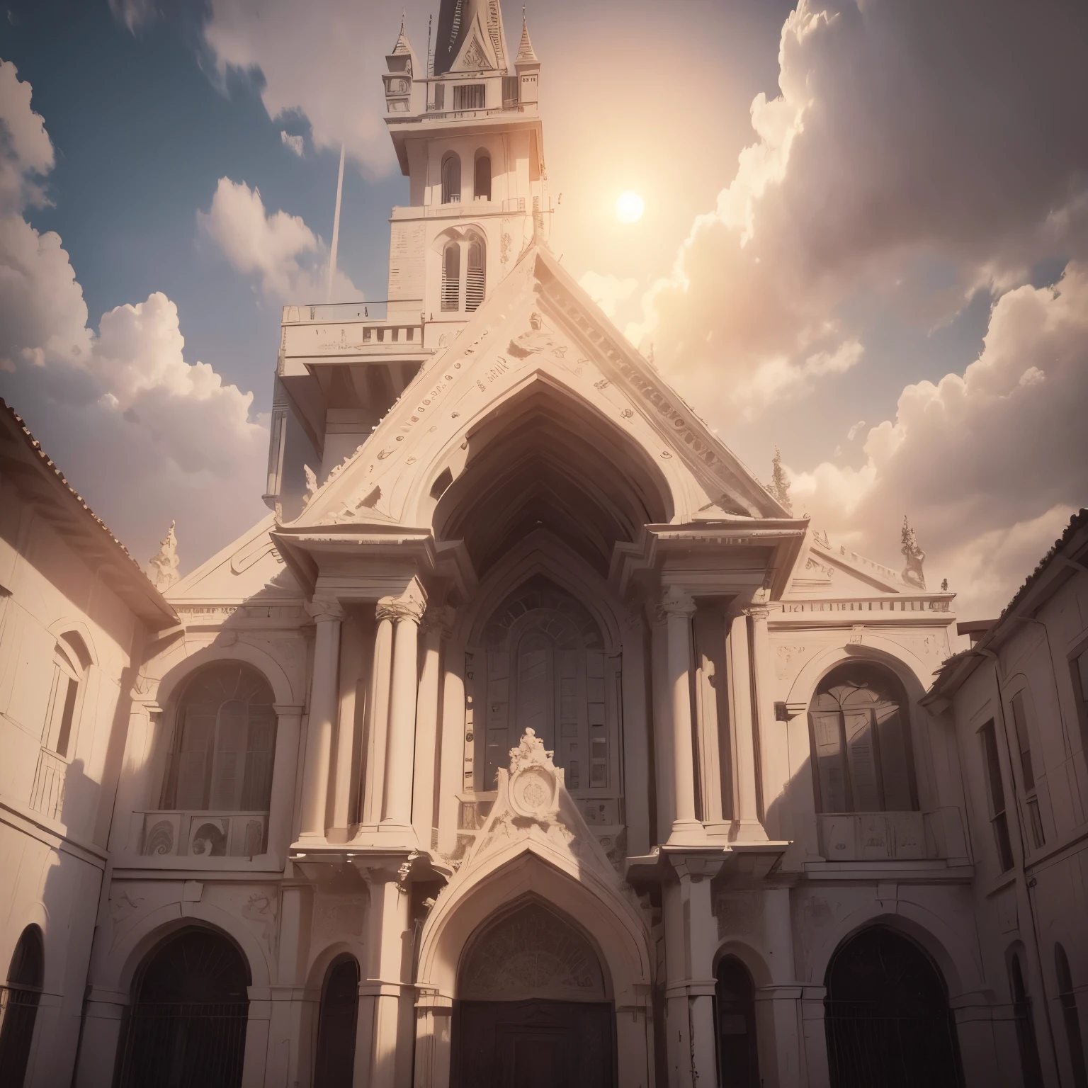 An ancient church, hyper-realistic, octane render, realistic, rain, (((hdr))), cinematic, 8k, very intricate, , day, medieval style, 32k resolution