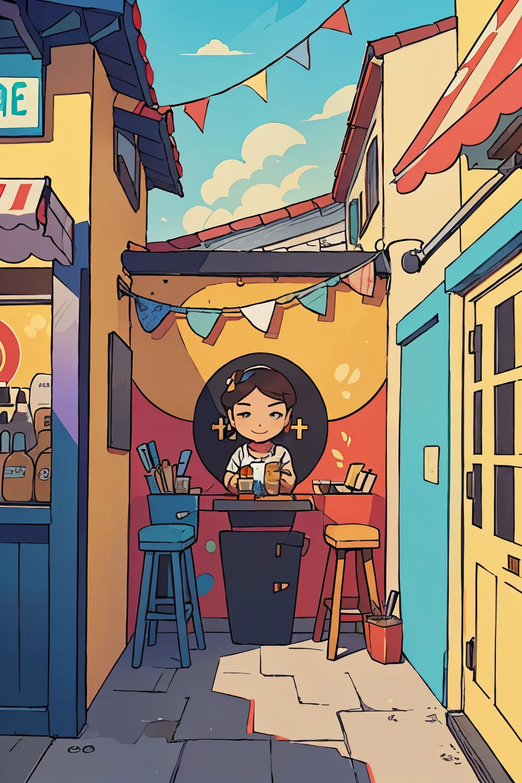 An urban art mural bringing food and drinks to life could be a vibrant and colorful representation of culinary elements and iconic beverages. The mural could feature intricately detailed images of fresh fruits, verduras, especias, and kitchen utensils, as well as typical dishes of the region. With a focus on capturing the essence of the local gastronomic culture, the artwork could also include icons of popular drinks such as coffees, teas, cocktails, and soft drinks.
To create a truly immersive experience, the mural's color palette should be bold and contrasting, with captivating colors that make the food and drinks leap off the wall.