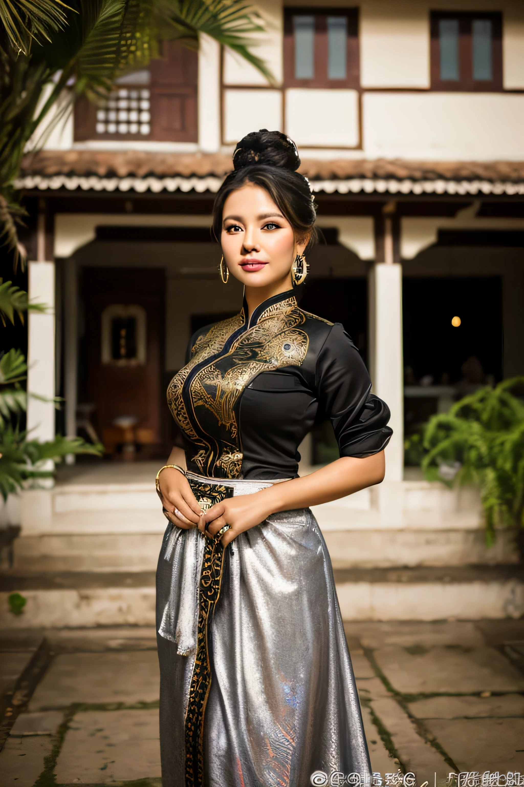 SeaArt Bot
Txt2Img
Default
04:35:59 
Expires in 13 Day(s)
A glamour photography, full body image, featuring an Indonesian beautiful, naughty and flirty mature woman (curvy body, oriental face, black Javanese traditional wedding style hair bun, Javanese traditional black long kebaya wedding attire, gold batik Javanese traditional long skirt, silver hoop earrings, crying), standing. Background: in front of the village vintage house, busy village. Nikon D850, eye level view, high key lighting, cinematics, masterpiece, rich colours, sharp focus, ultra detailed, high resolution, best quality.