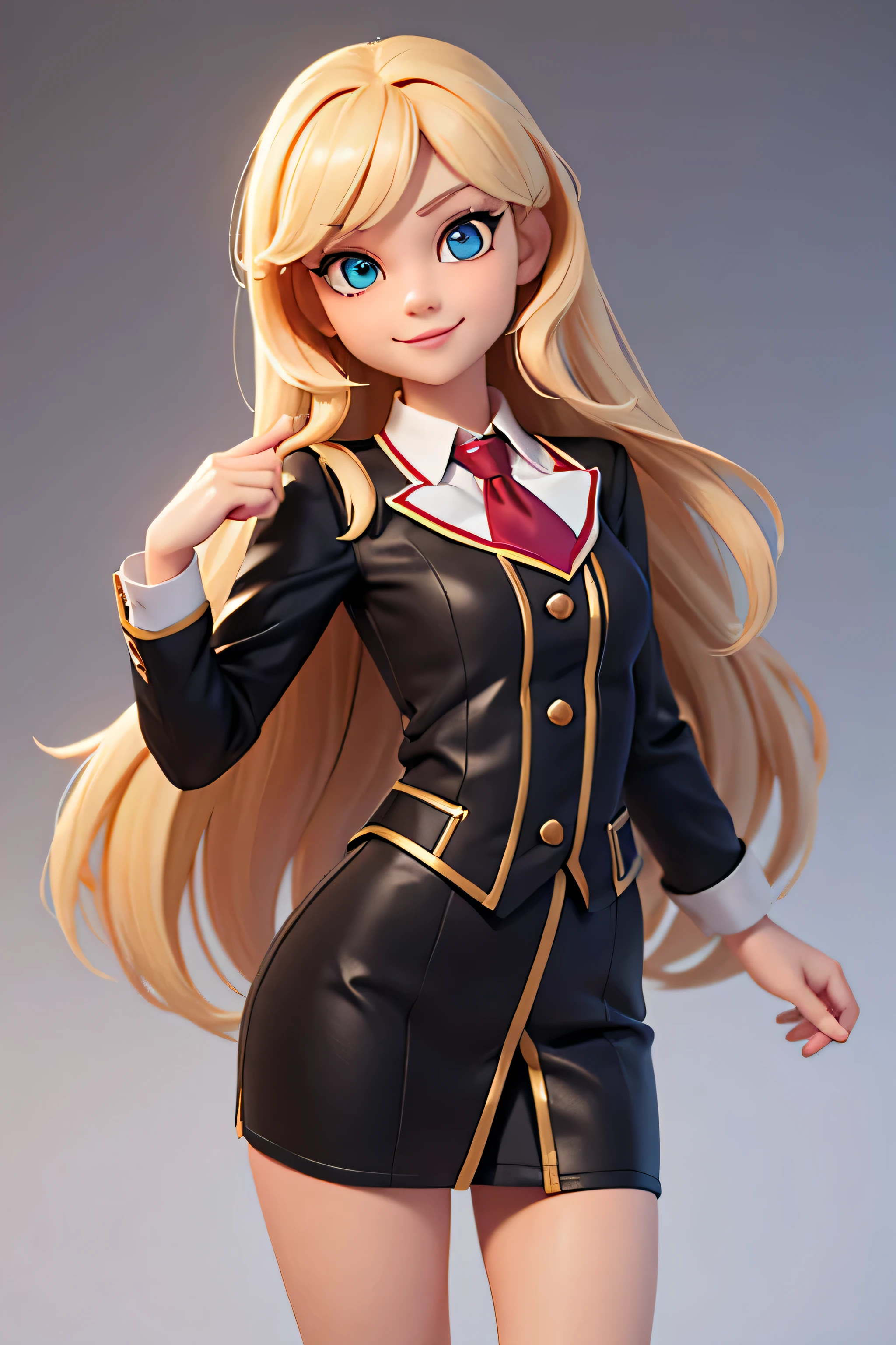 uma garota,8K altamente detalhado, jogos casuais, , Estilo de arte 3D, foto de meio corpo,distribuidor,fundo branco,olhos grandes,loiro,kind,distribuidor,,solid color background,cabelo longo,Sorriso,completo,Orgulhosamente