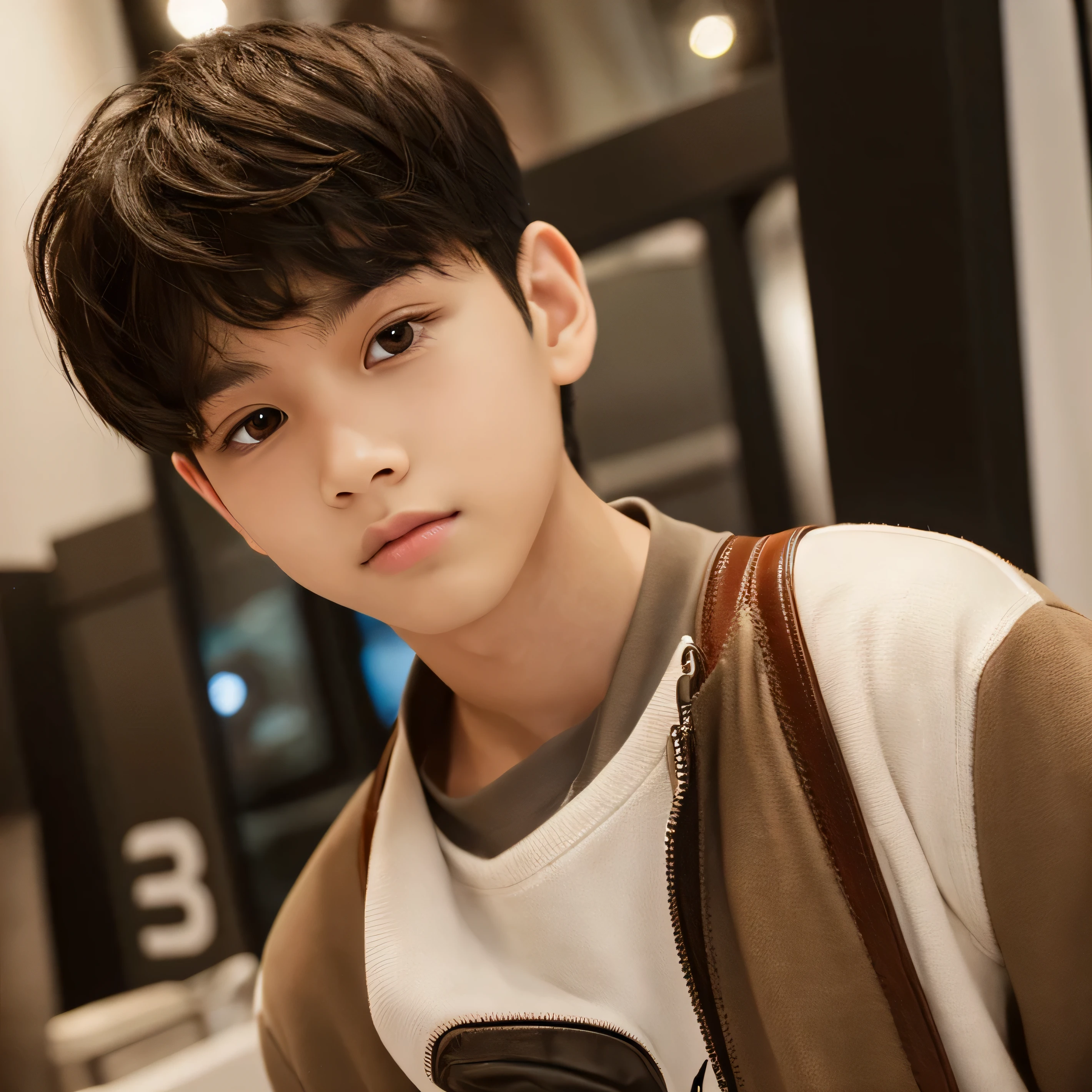 Cute young man,short black hair, brown eyes black Jordan shoe,one iPhone
