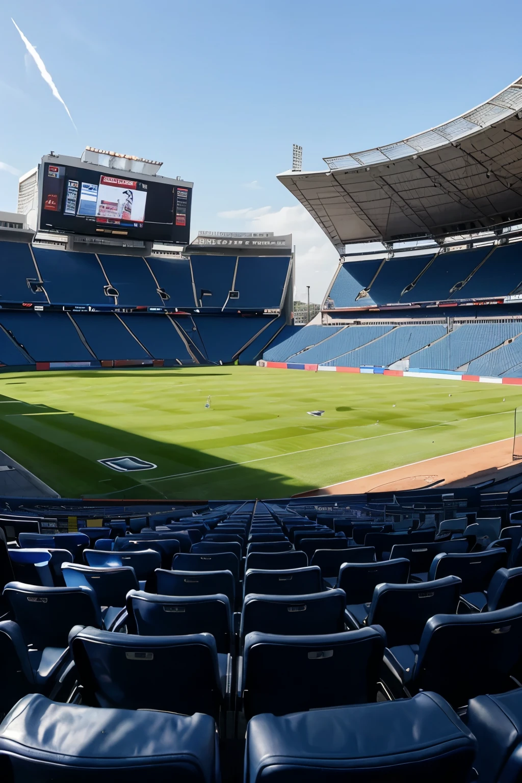 a very high technology stadium that has 60.000 blue seats and its inside a very good place