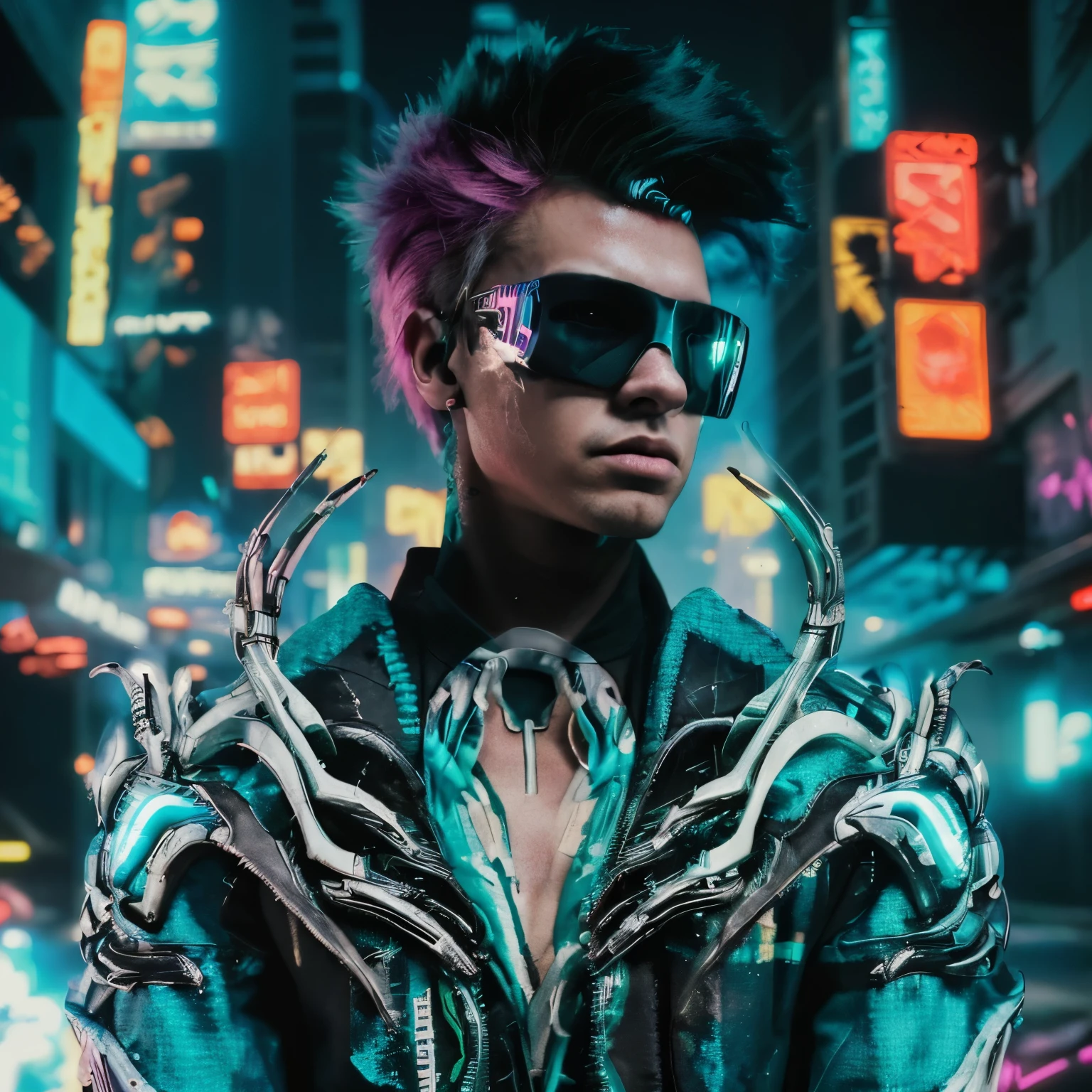 Change clothes. Raypunk Neonpunk cyberpunk. professional Photography. Handsome boy