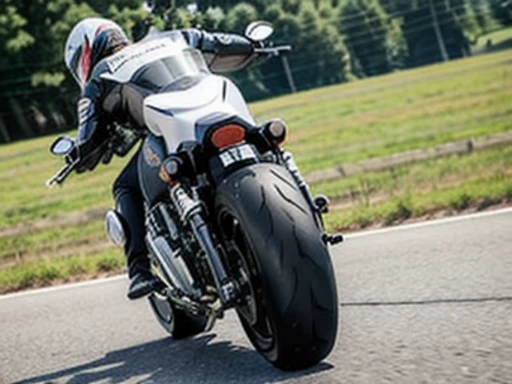Scene of a motorcycle doing a wheelie:1.3