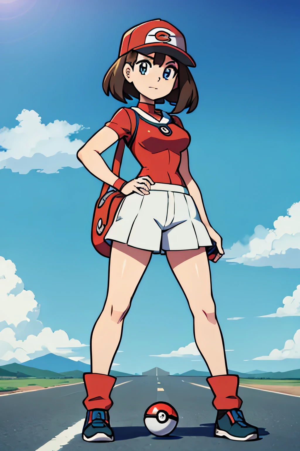 Pokemon trainer full body standing with a Pokeball