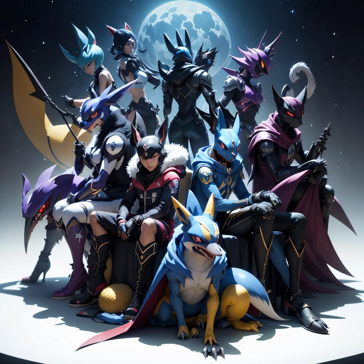 An image of a Pokémon team where Gengar is, Lucario, Greninja, Garchomp, Metagros, y Zeraora