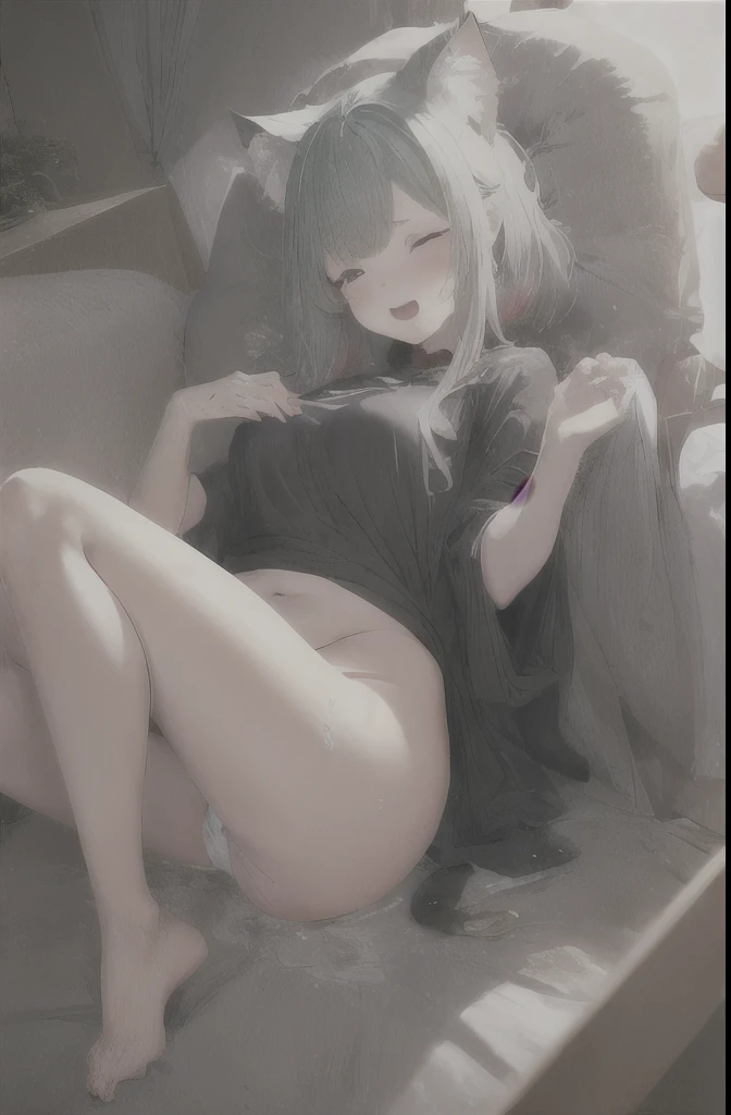 Scary room、 4K quality，high quality，8Khigh qualityの詳細なアート，There is a character, (focus face:1.2), pick up 1face, lies on bed, lethargic, unwell, excitement, withdrawal symptoms, closed eyes, open mouth, pleasure, happy face,，wet panties，porn clothing，Moist with water flowing down your inner thighs ，plump body、looking down、disappointe、disdain、transformation, restraint, , restraintされた手, 完全にrestraintされた, restraintされた、blush,empty eyes　、black green hair：1.5、multicolored hair,　depth of fiel、 beautiful detailed eyes,　cat ear, masturbation, lots of sweat