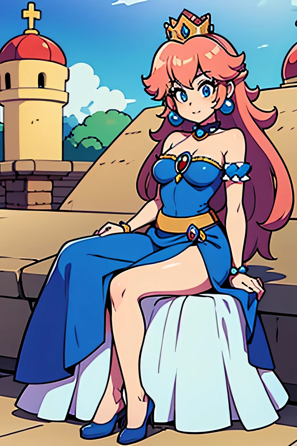 Princess of Mario sits full body