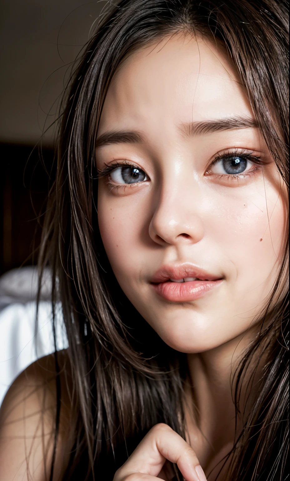 Highest quality、Ultra-high resolution、(Realistic:1.4)、((Full nudity))、Beautiful Eyes、Beautiful breasts、Realistic skin texture、Thin pubic hair、NSFW, 8K quality, 8K Ultra, 10x more pixels、Highly detailed cute face、Detailed lips、Detailed eyes、double eyelid、Natural Makeup、（Kind eyes）、((Cute Girls))、Perfect balance、Short Hair、((I felt so good I climaxed))、((Very soft breasts))、((Realistic skin type))、((Realistic Skin))、(Saggy breasts)、((having sex with me))、((Sense of presence))、(Very realistic)、(())、(Please feel it with me)、((A girl sucking a man&#39;s dick and giving him a blowjob))、