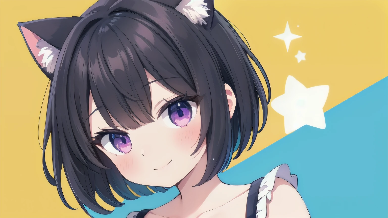 highest quality,girl,cat ears,bob cut,upward glance,smile