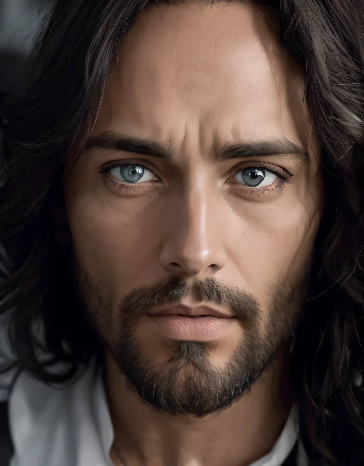 Melancholy),(noir et blanc),(Jesus),(croix),(symmetry),(expression faciale intense)