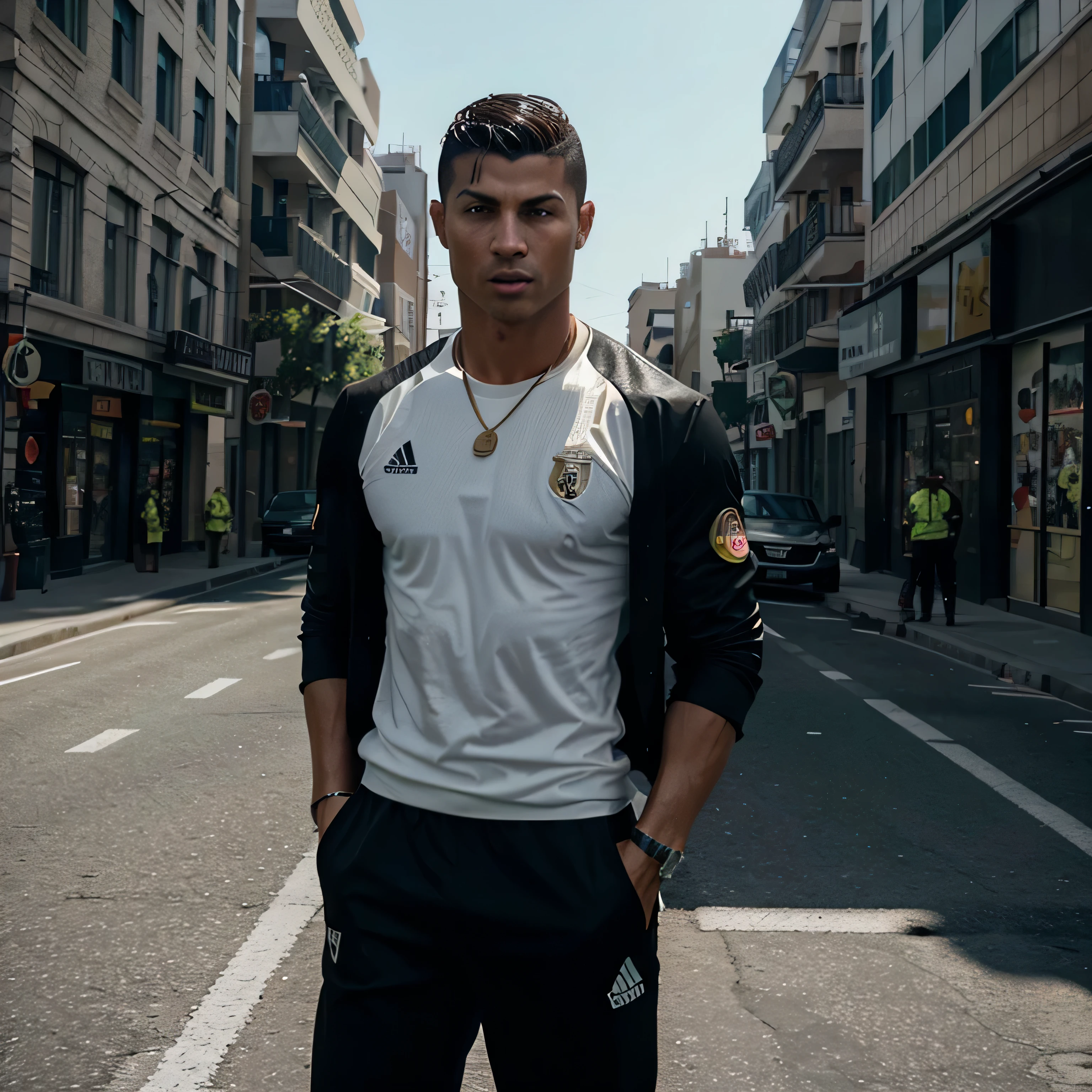 Imagine Cristiano Ronaldo como personagem de um videogame estilo Grand Theft Auto, navegando pelas ruas de uma cidade virtual, mostrando suas habilidades no futebol, and embark on exciting missions that combine sports, Action, e aventura."