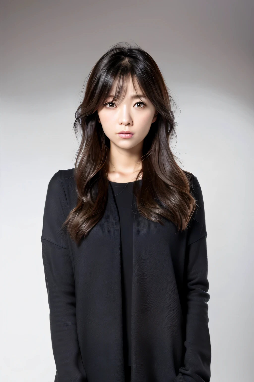 highest quality,masterpiece,(realistic:1.4),Raw photo,(real skin texture_1.3),1 girl,alone,bangs,long hair,whole body、whole