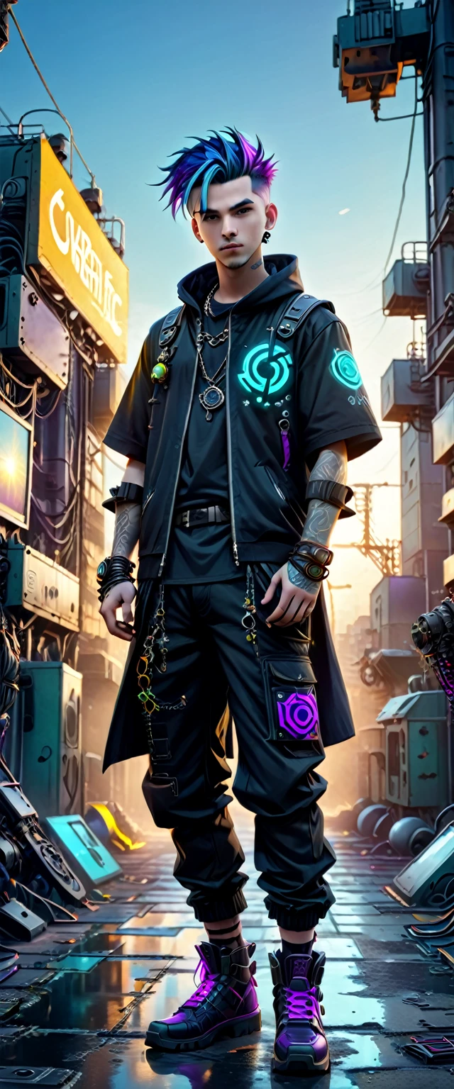 ((ultra wide angle x0.5:1.5, bottom camera view, Pin on Cybergoth:1.5)), ((selfie:1.4, young man Pin on Cybergoth, wearing Pin on Cybergoth clothing, various vibrant colors and decorations :1.3, dynamic pose)),((industrial scenery, impressive, 360-degree view: 1.5)), ((perfect: 1.3, meticulously detailed: 1.3, impeccable, high definition: 1.4, cinematic: 1.4), ((Work master)), (Hyper detailed: 1.4), (Photorealistic: 1.4), Epic, sunset: 1.4, 32k.