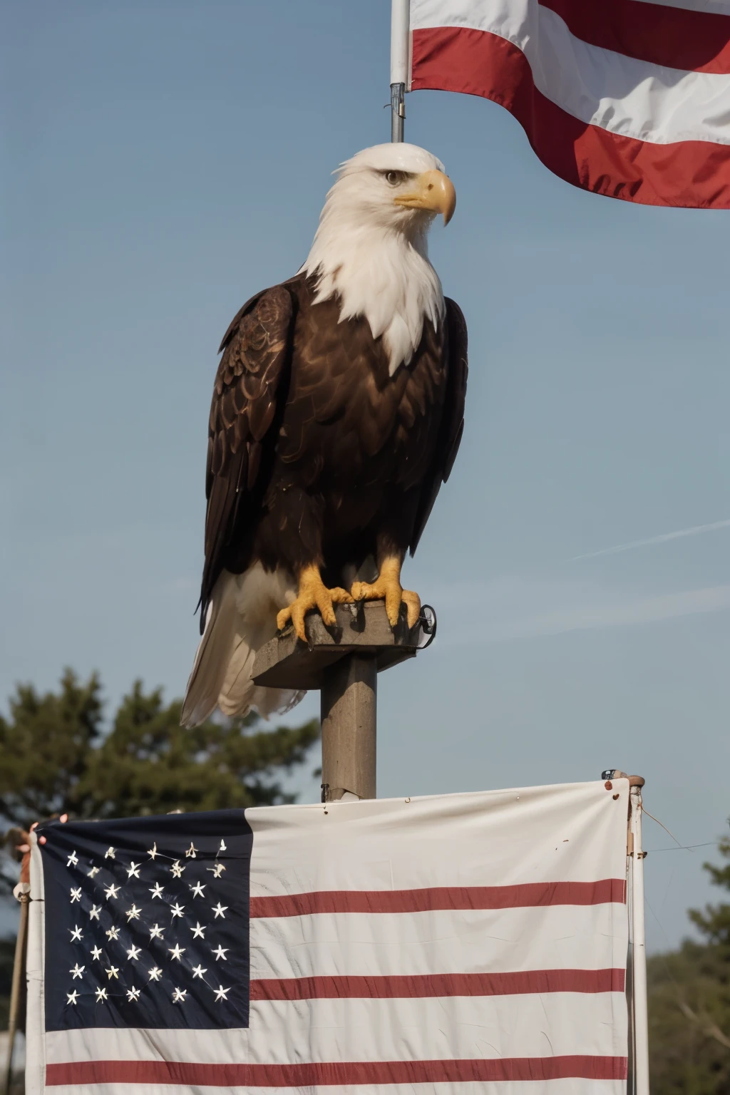 For a Facebook banner I want to see the American flag with a bald eagle in the foreground