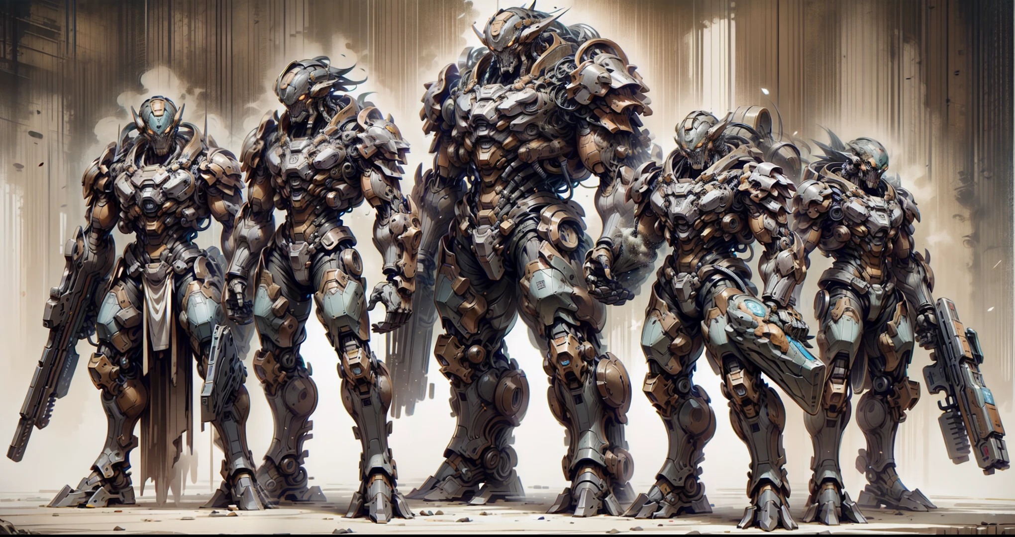 a group of people in armor standing next to each other, from starcraft, of spiked gears of war skulls, sci fi characters, starcraft 2 videogame character, epic sci - fi character art, epic sci-fi character art, high quality concept art, orcs, david finch, expert high detail concept art, (gears), sci - fi monster hunters